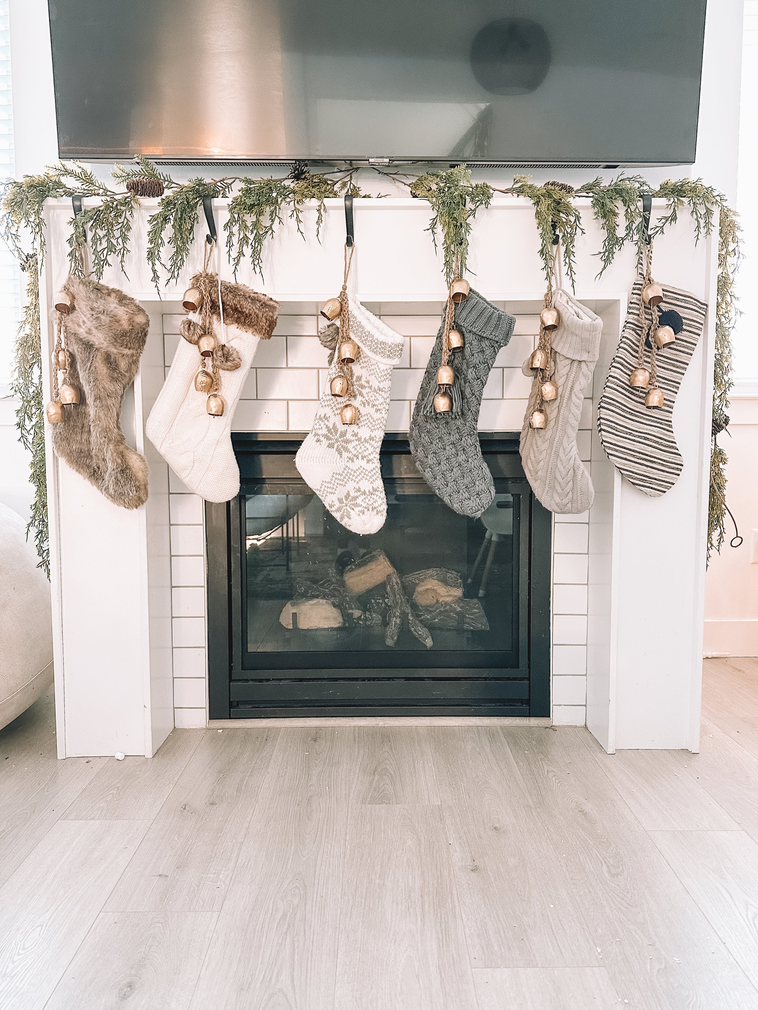 Neutral Christmas Stockings + Fake Christmas Garland