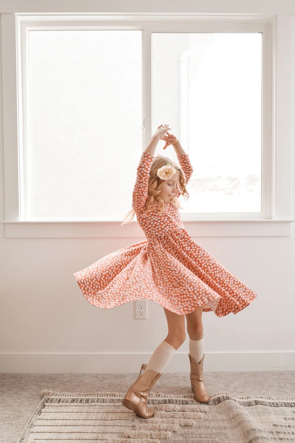 fall twirl dress Kids Pumpkin & Floral Print Long Sleeve Fall Twirl Dress