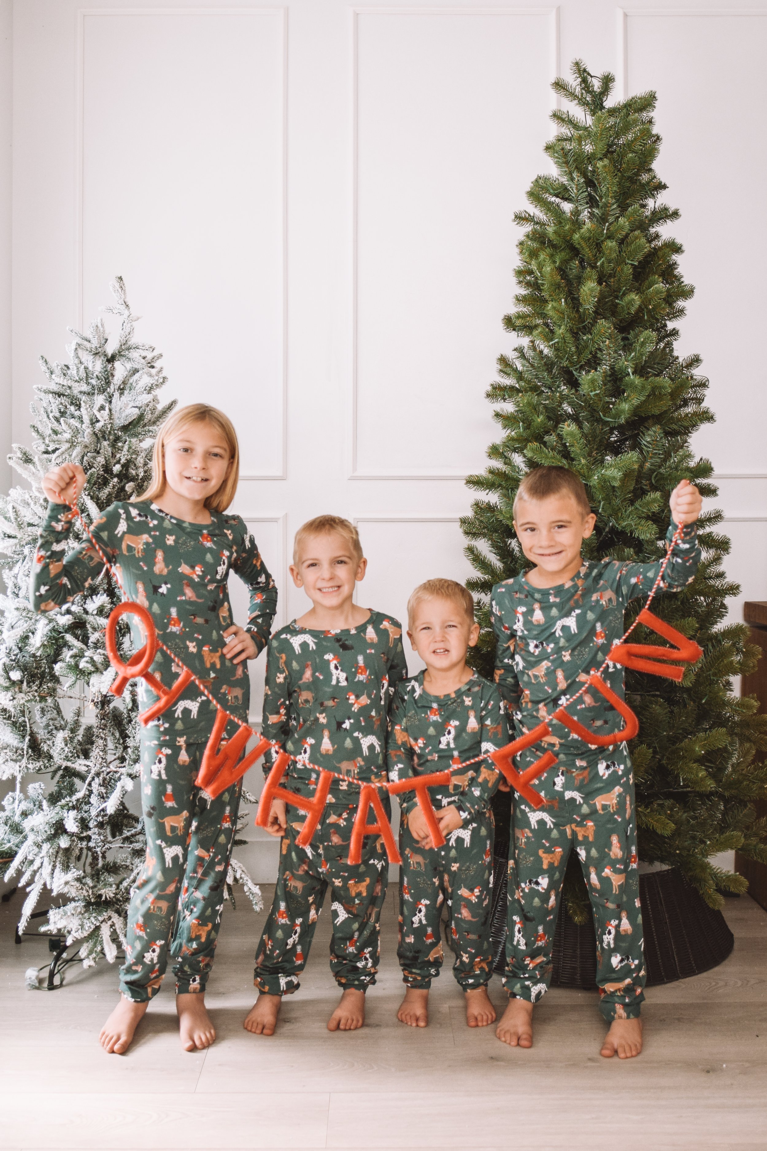 Kids Matching Dog Print Christmas Pajamas
