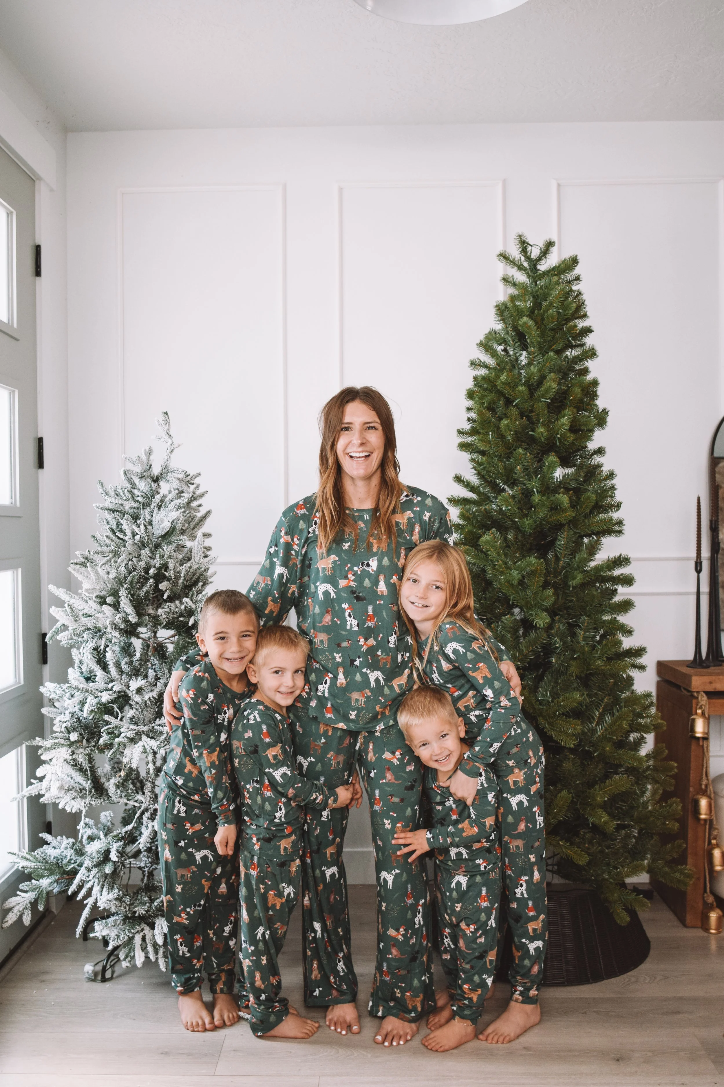 Mom and Kids Matching Dog Print Christmas Pajamas