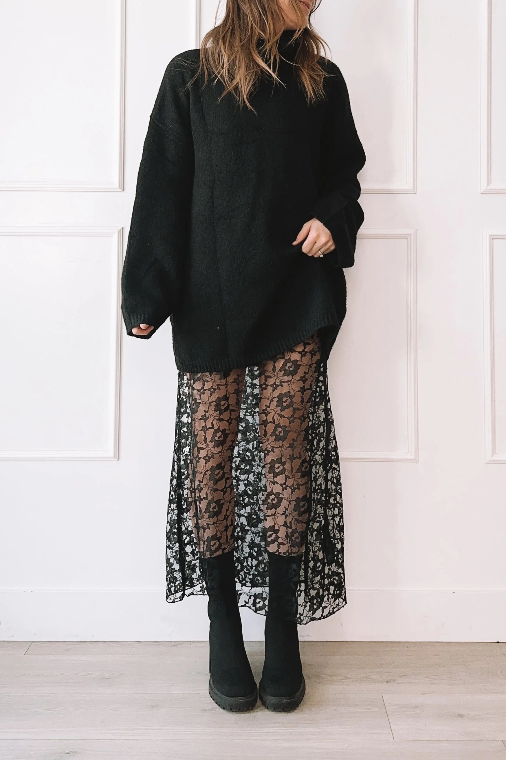 Winter Sweater and Lace Skirt Details