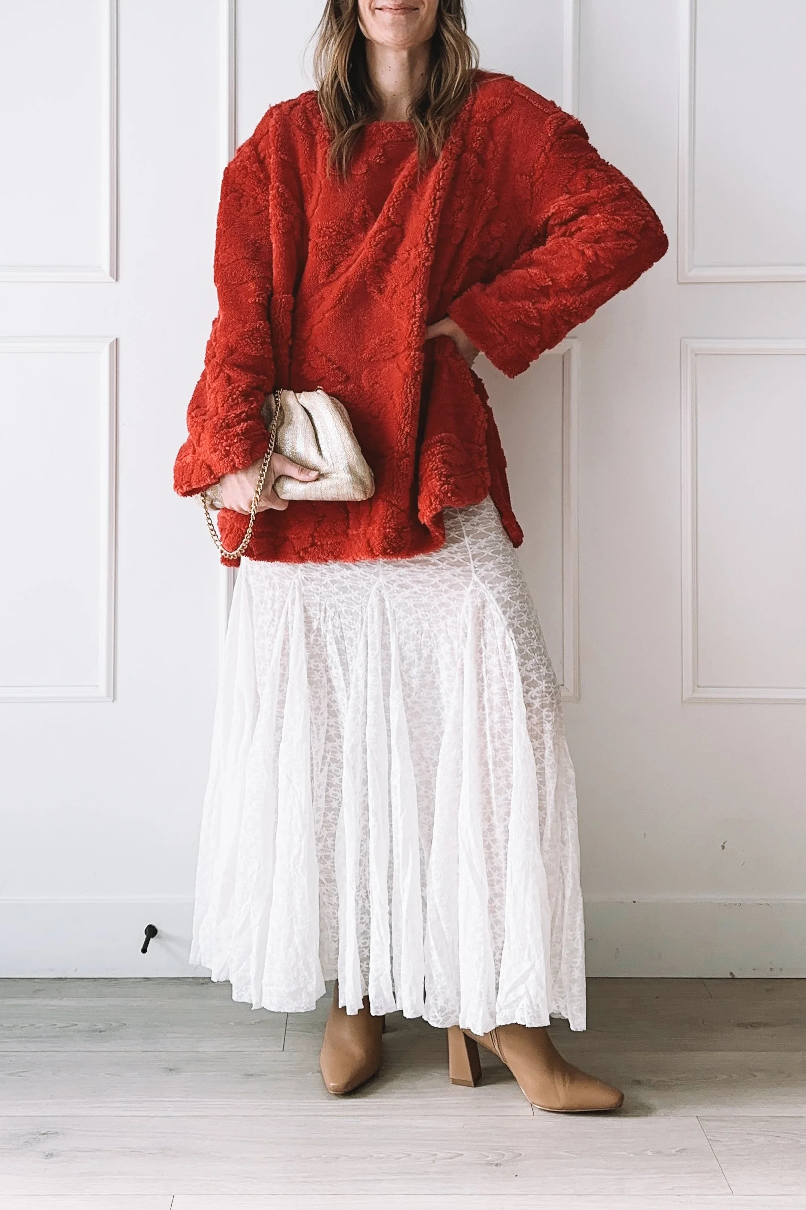 Holiday to Everyday Winter Outfit with Red Textured Sweater