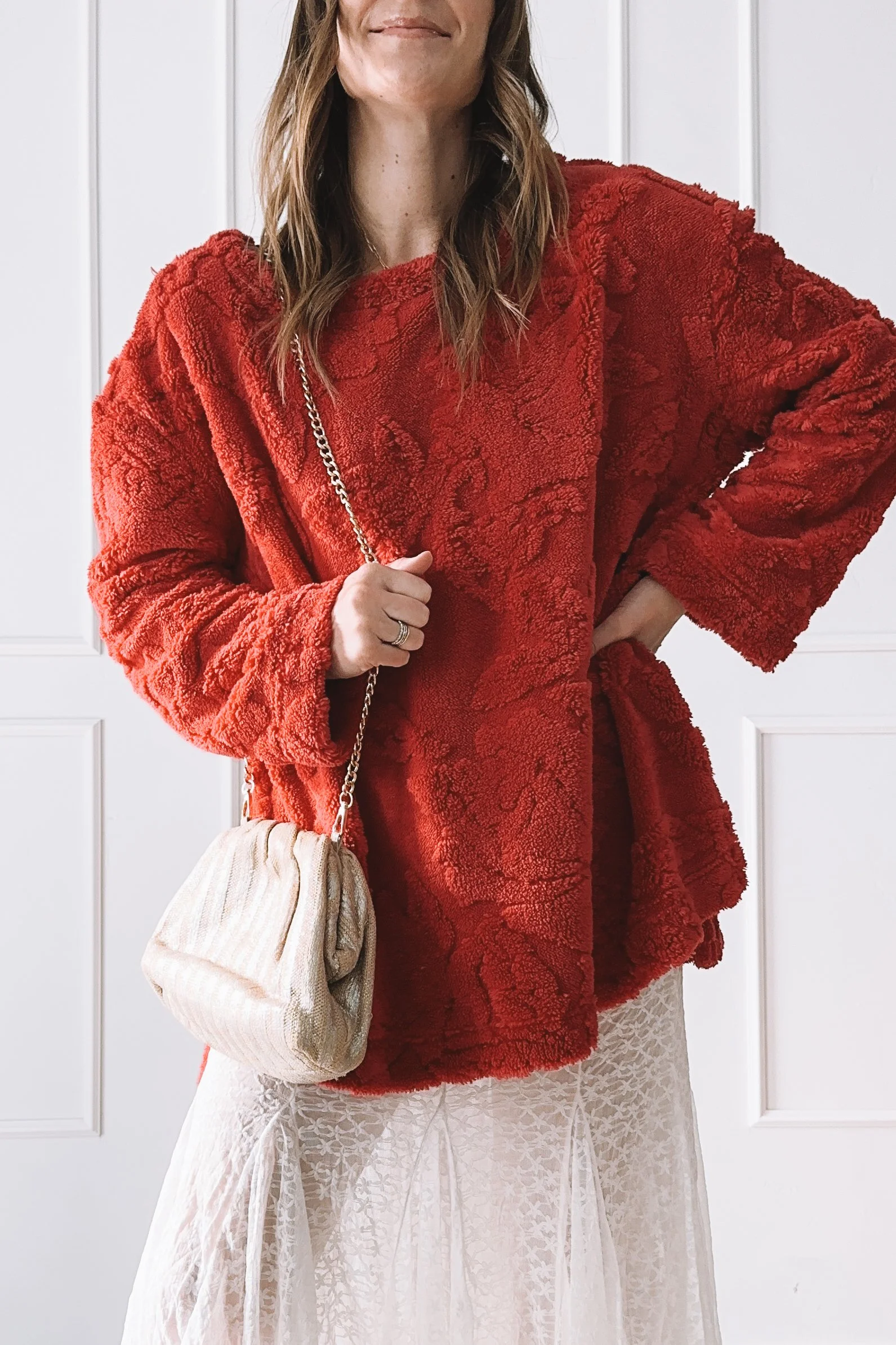 Holiday to Everyday Winter Outfit with Red Textured Sweater