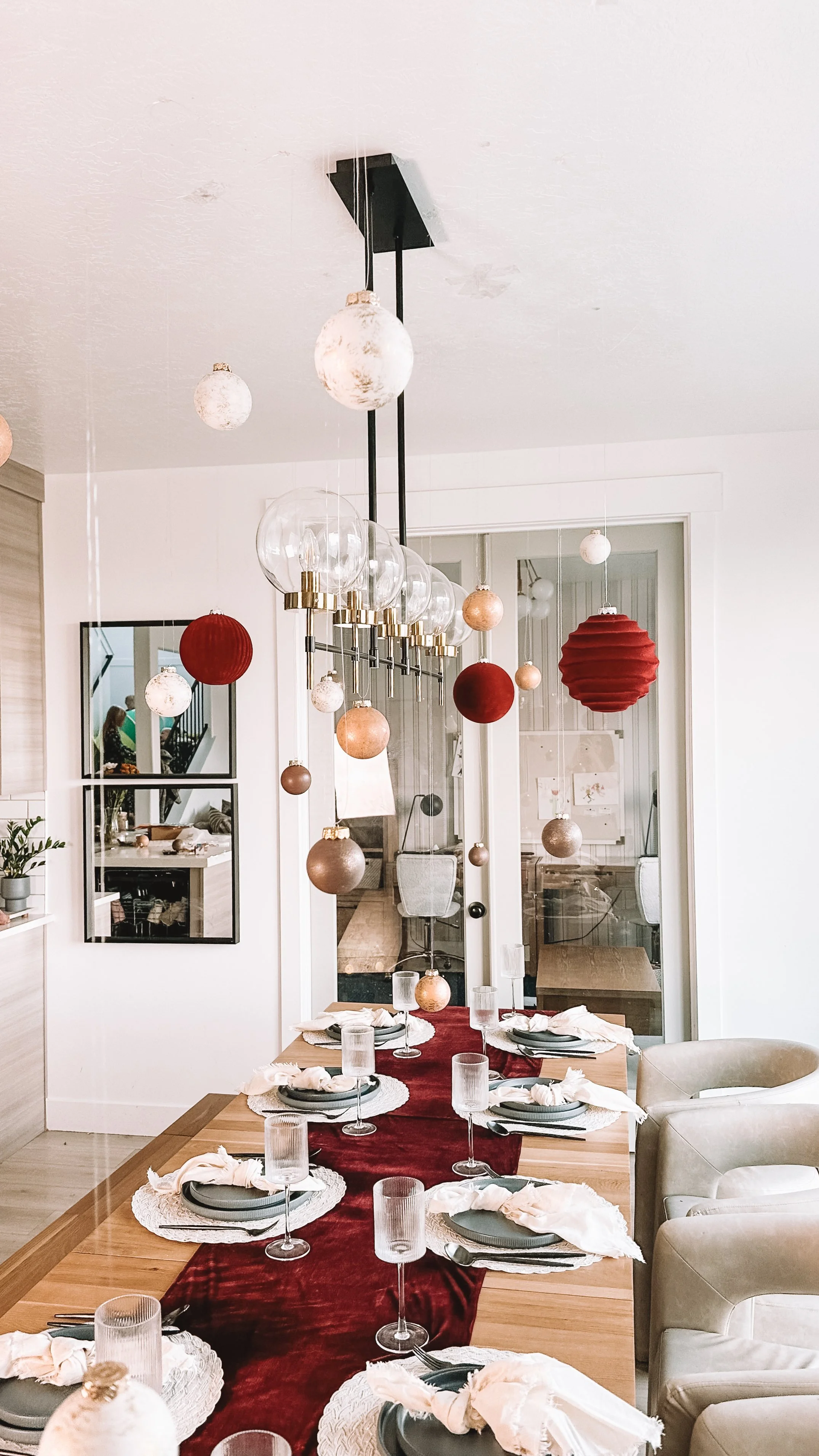 Floating Holiday Table with Hanging Ornaments
