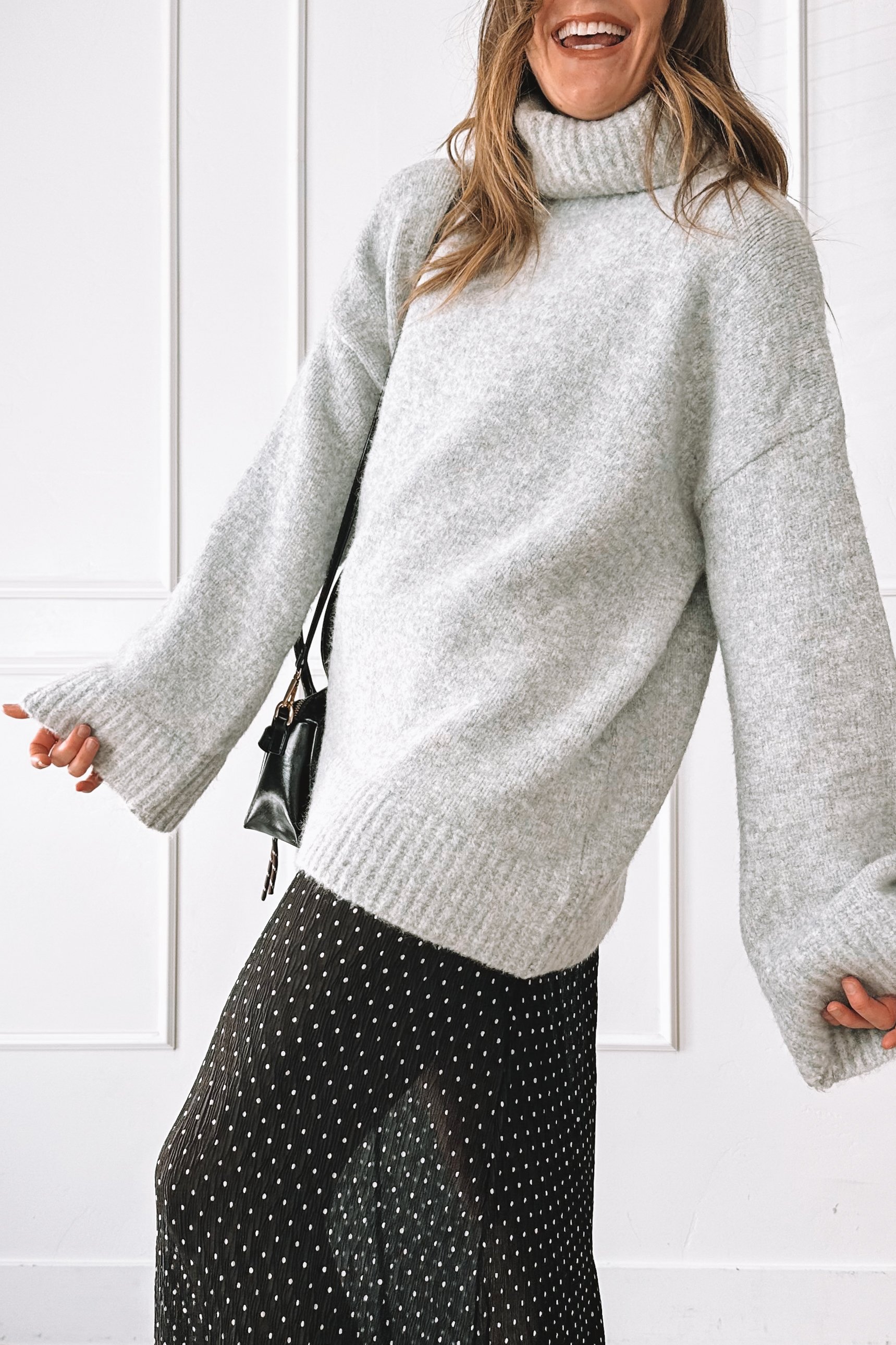 Comfy Elevated Mom Outfit with Oversized Sweater and Midi Skirt