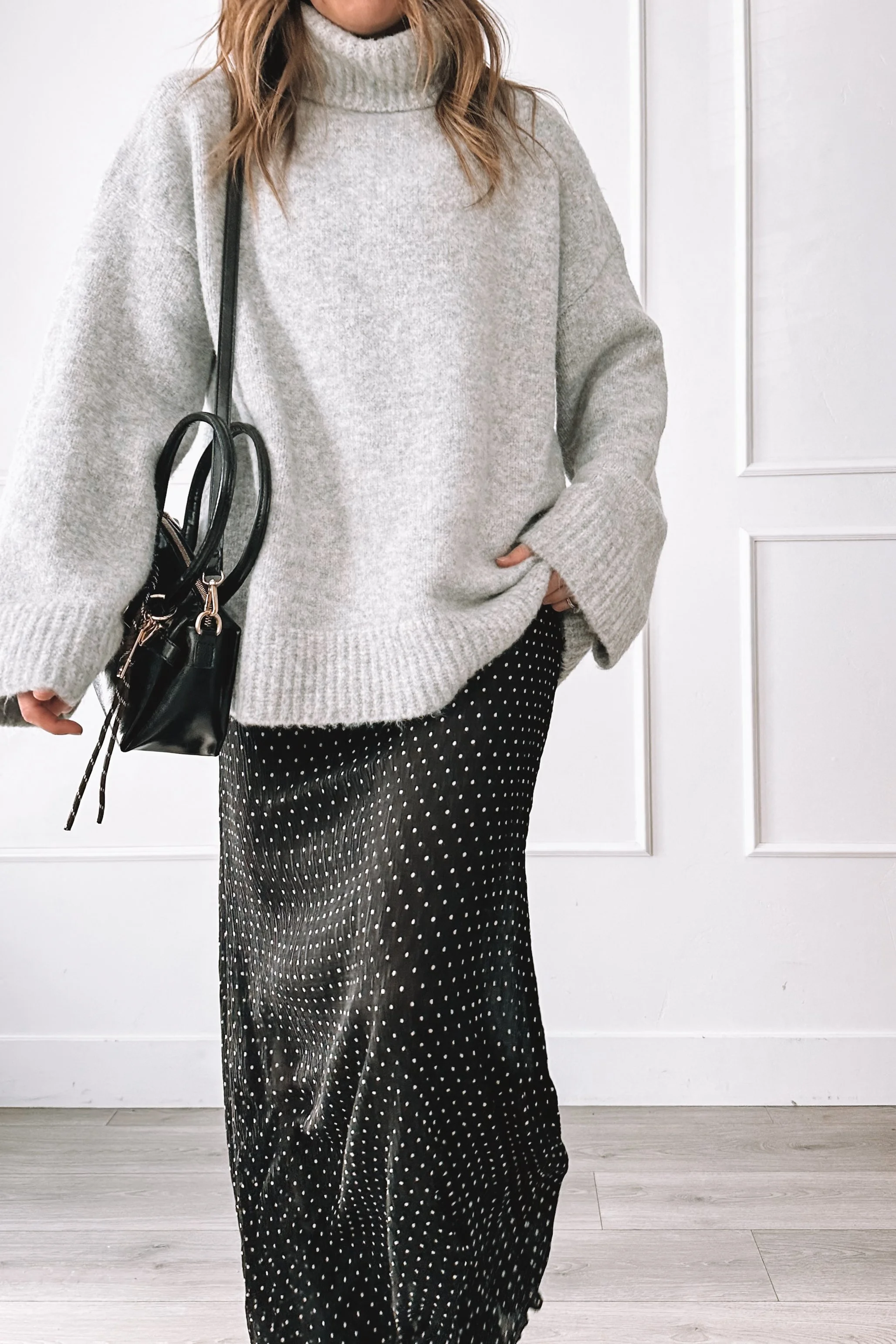Comfy Elevated Mom Outfit with Oversized Sweater and Midi Skirt