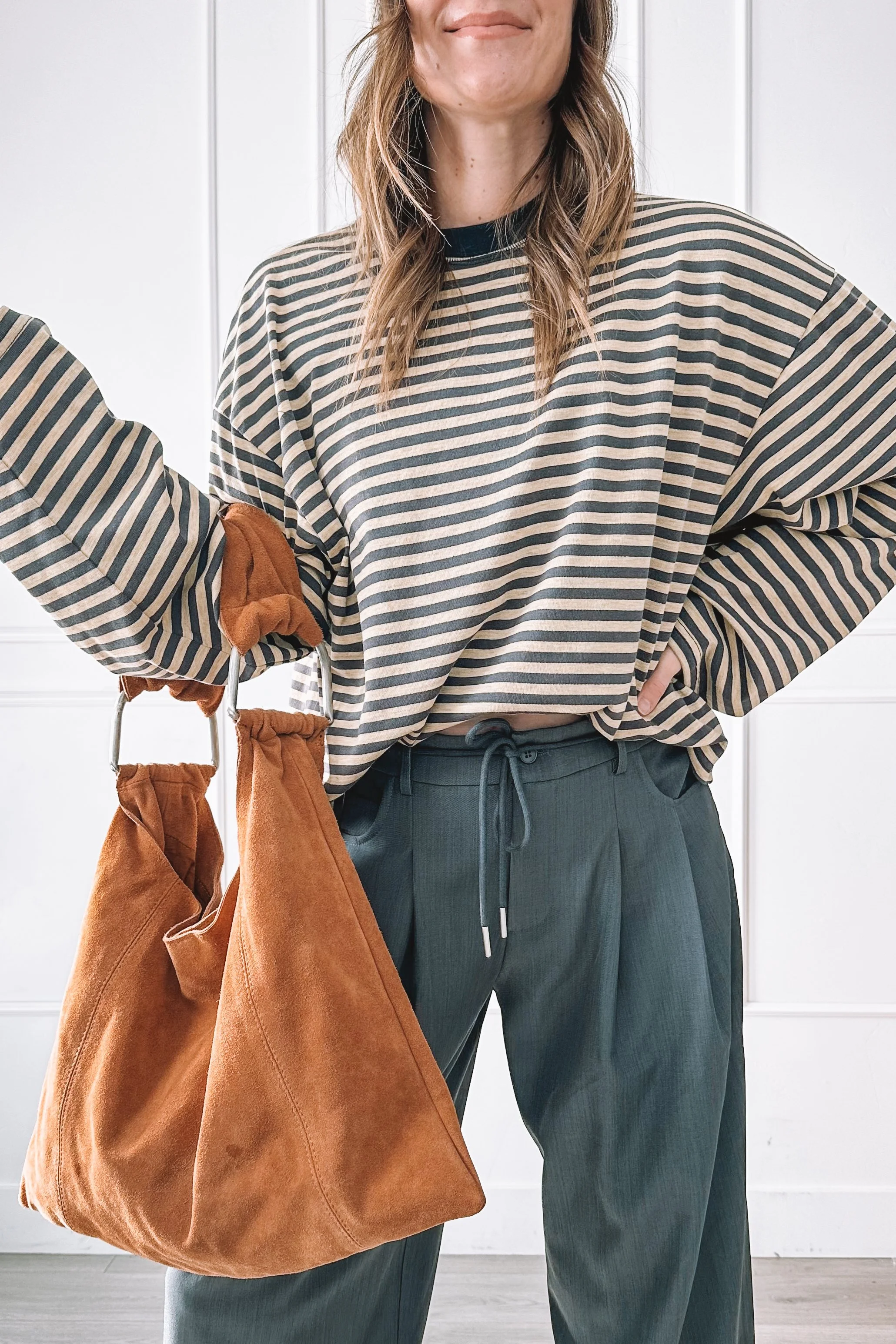 Baggy Everyday Outfit Striped Top Wide Leg Trouser Pants