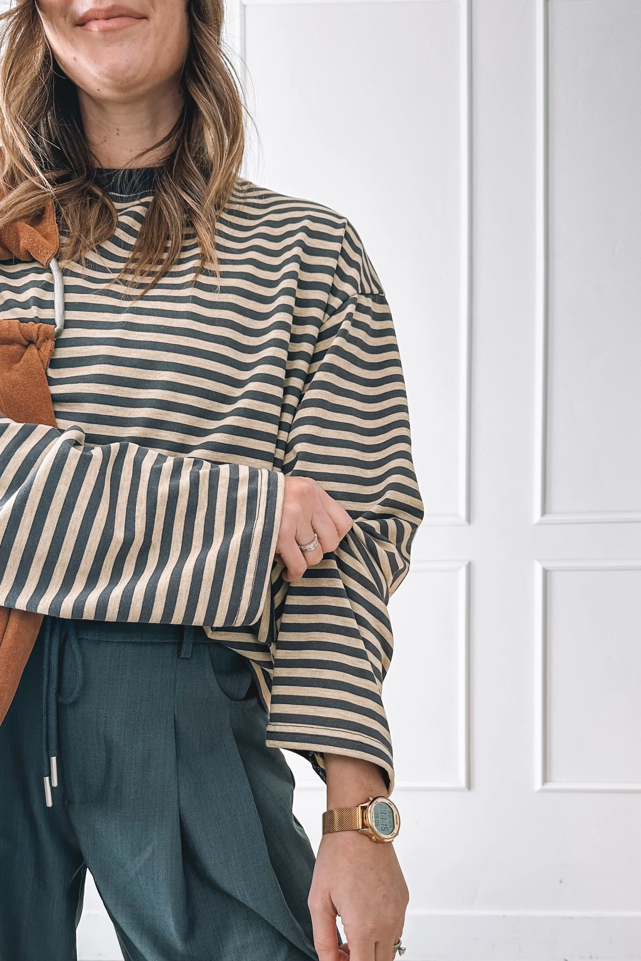 Baggy Everyday Outfit Striped Top Wide Leg Trouser Pants