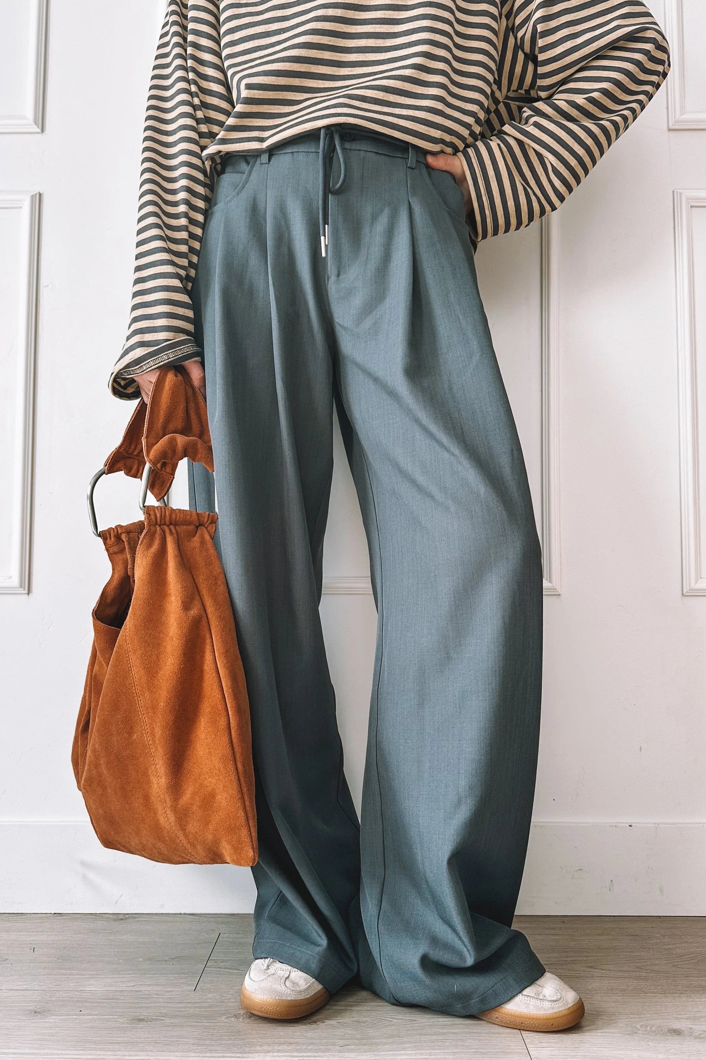 Baggy Everyday Outfit Striped Top Wide Leg Trouser Pants