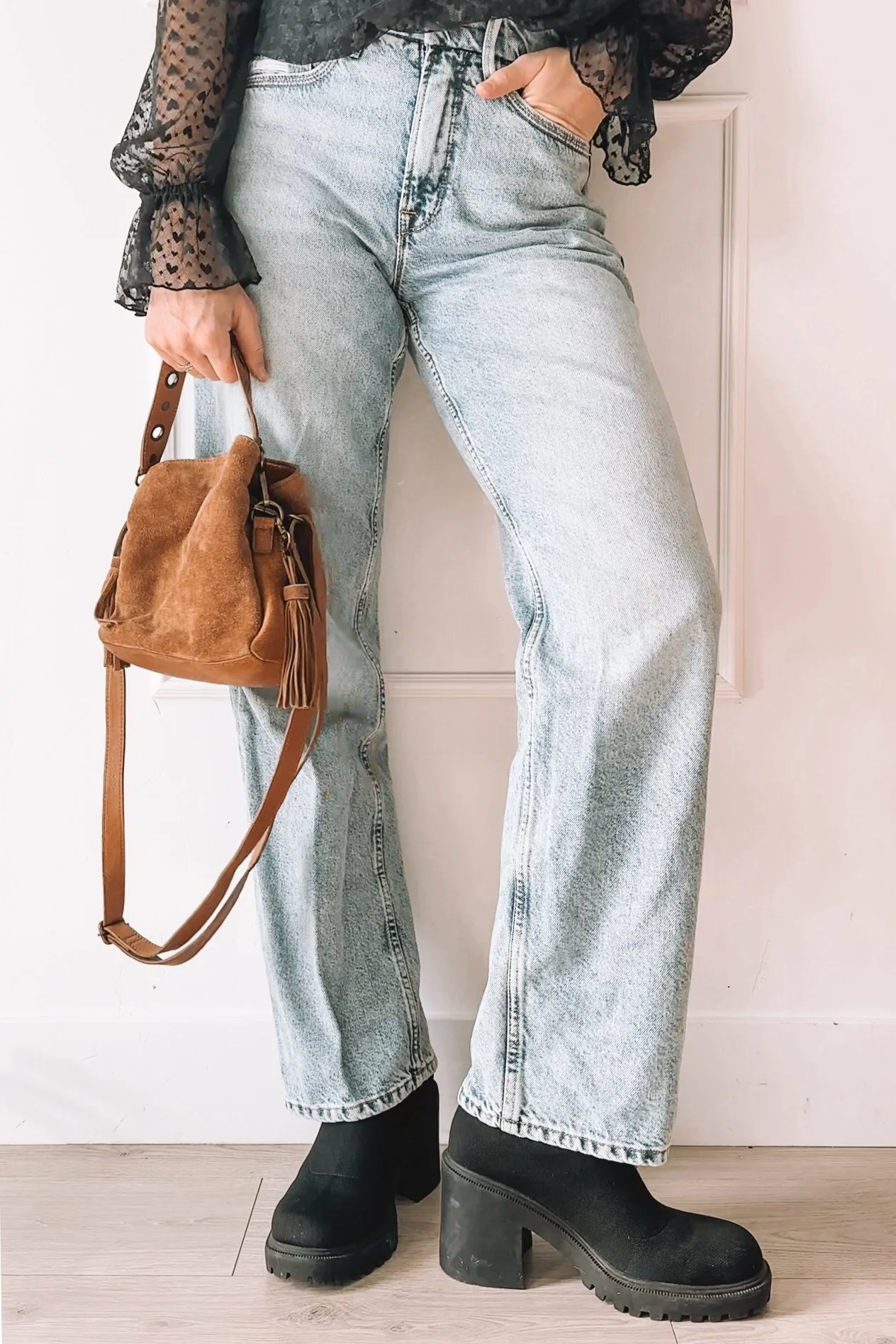 Everyday Lace Outfit with Jeans and Platform Boots