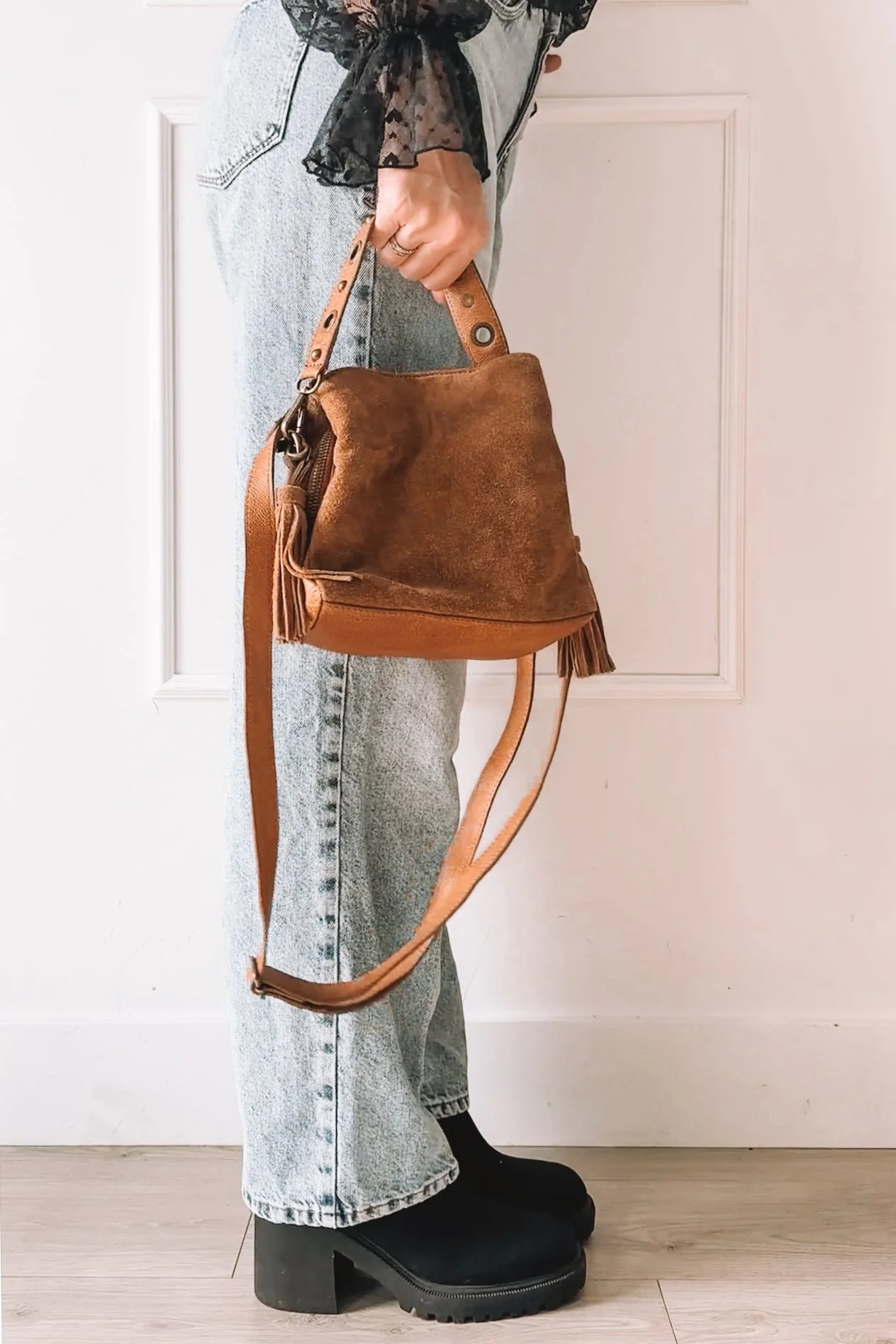 Everyday Lace Outfit with Jeans and Platform Boots