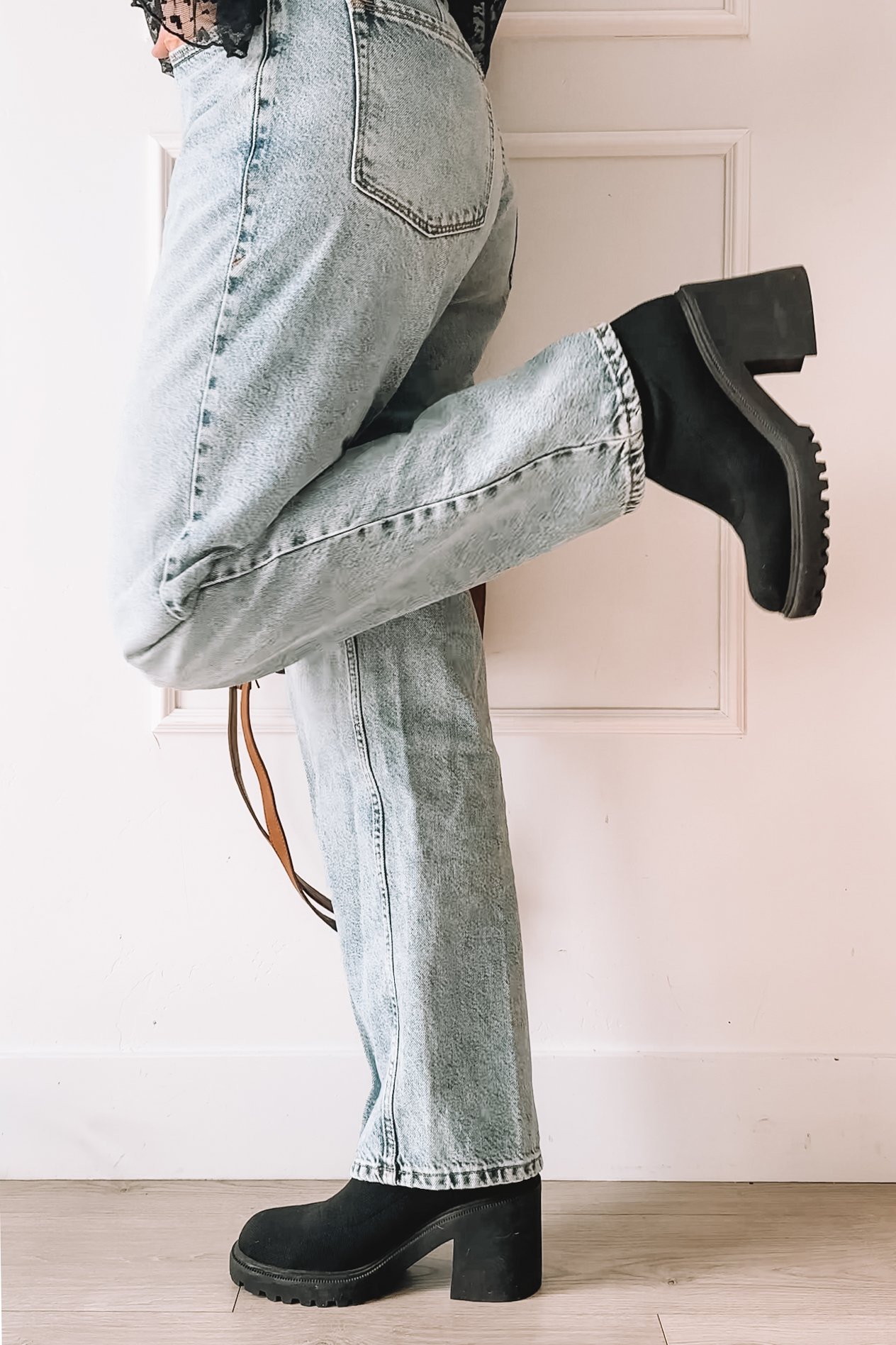 Everyday Lace Outfit with Jeans and Platform Boots
