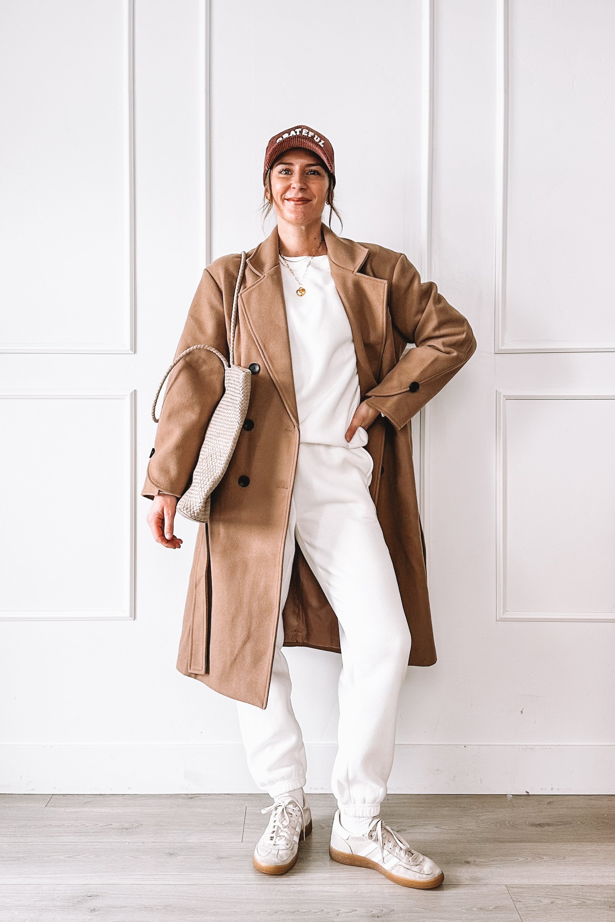 Elevated winter sweatsuit outfit with long coat