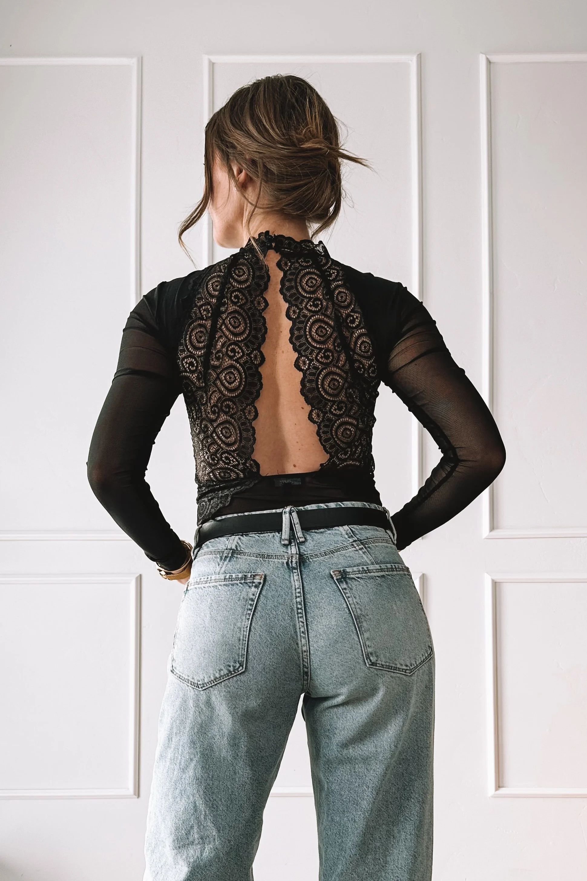 Black Lace Top and Jeans - Valentine's Day Outfit