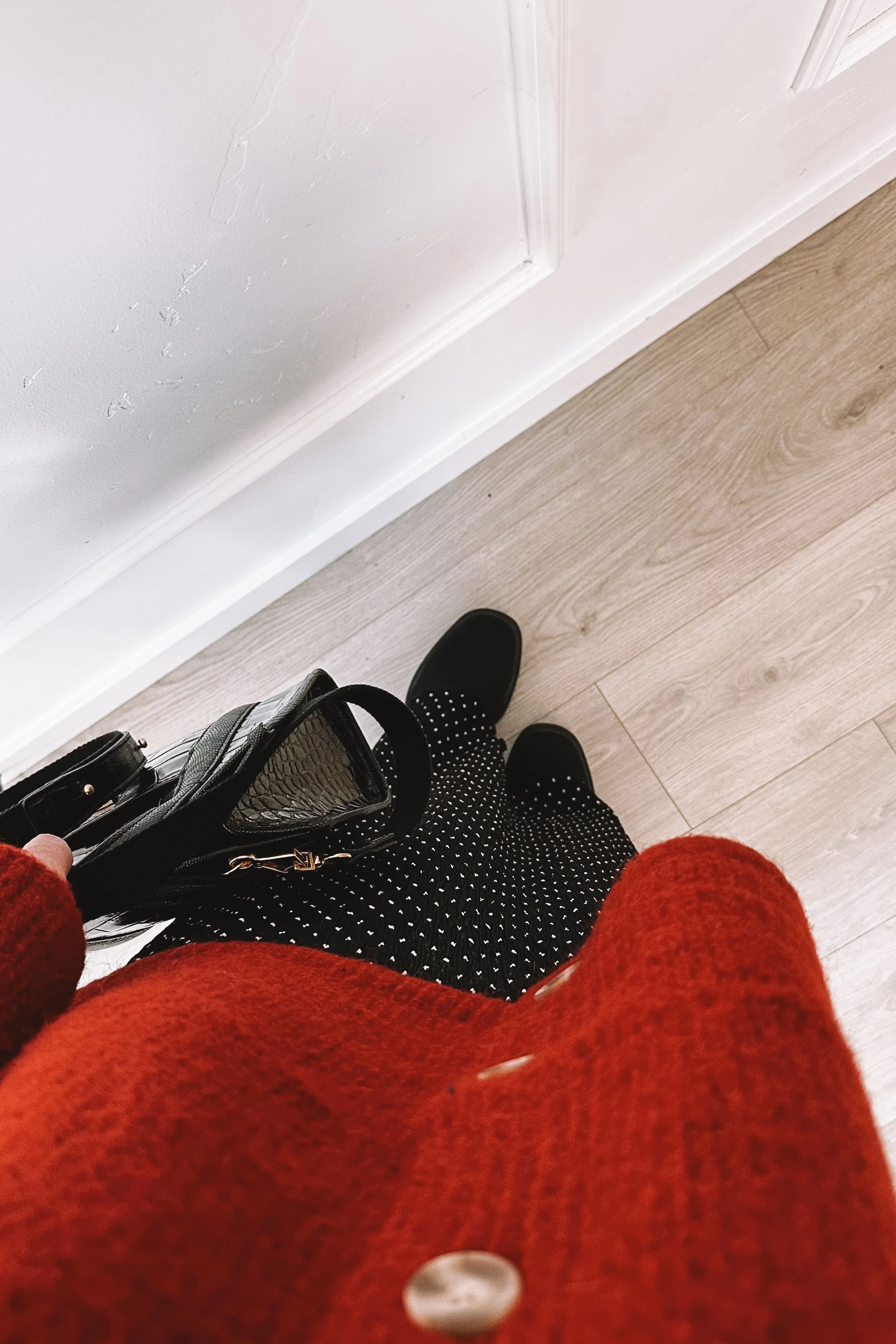 Red Polka Dot Skirt with Red Sweater - Valentine’s Day Outfit Idea