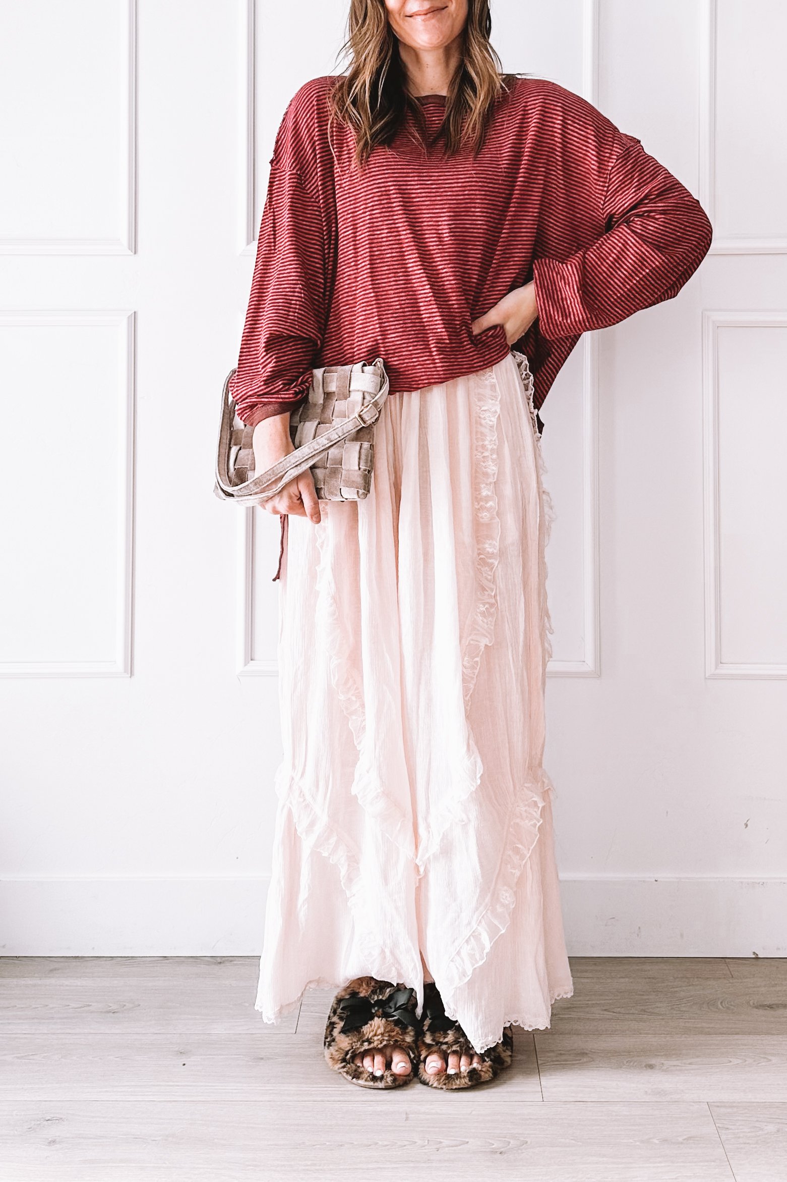 day 4 - Pink Pants and a Striped Top: A Comfy, Cozy Girls Night In Outfit