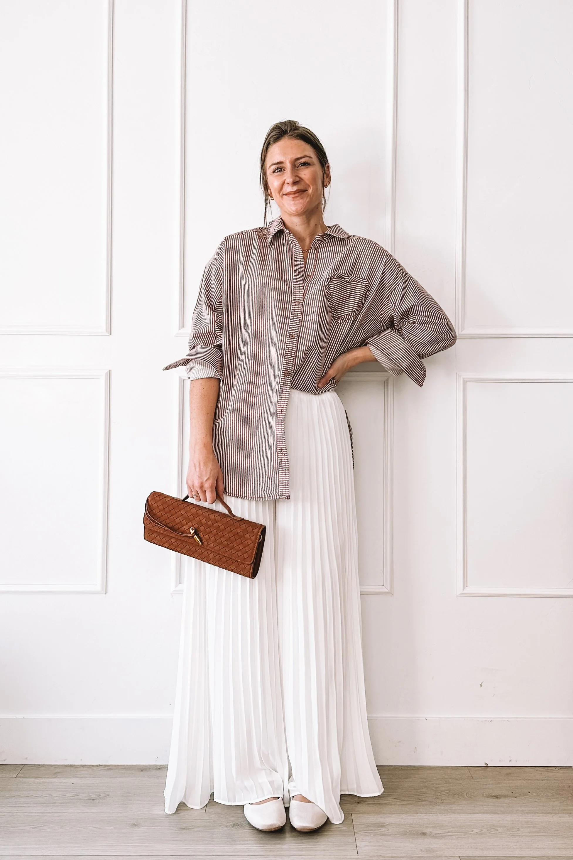 Striped Shirt White Flowy Pants - Casual Valentine's Day Outfit