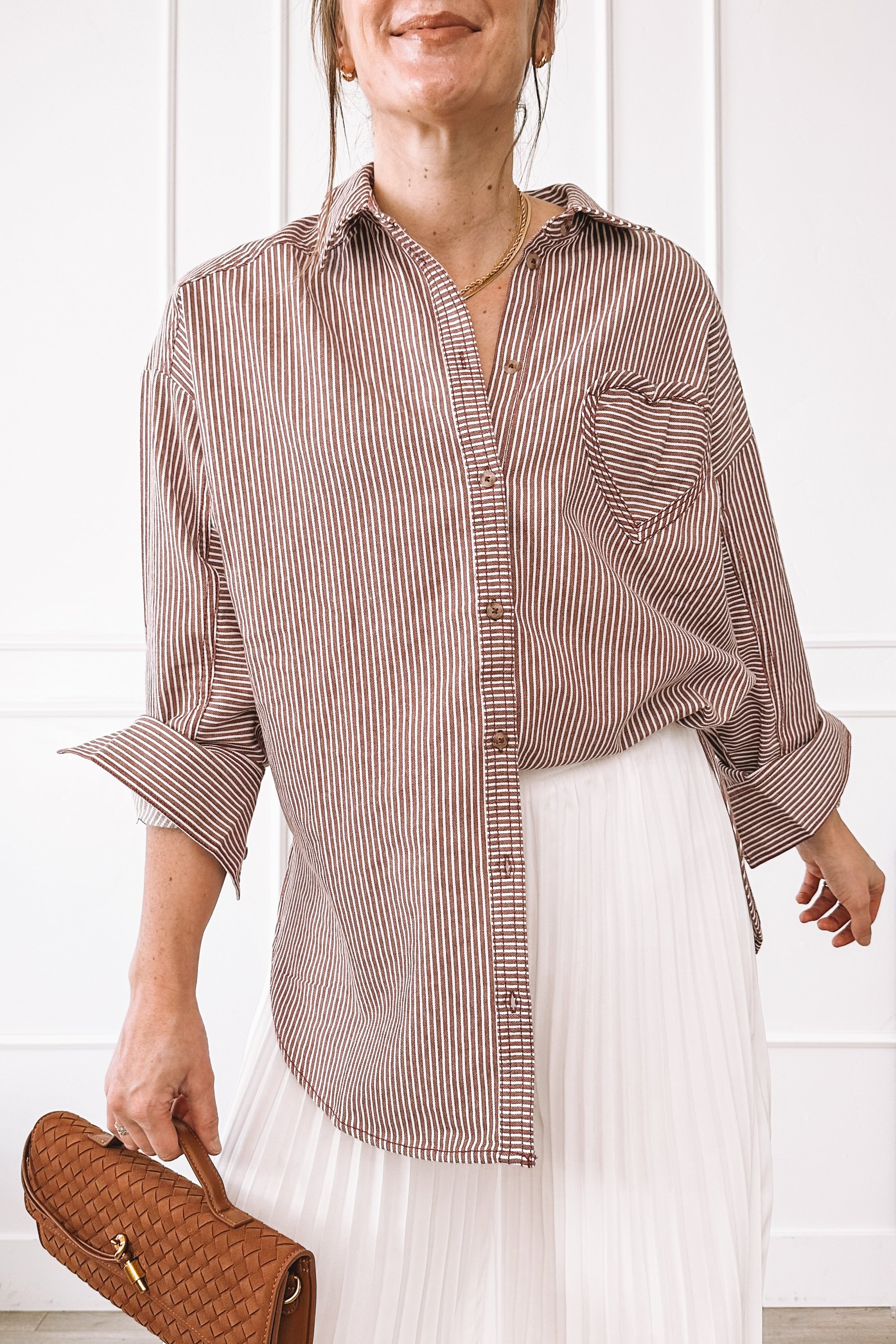 Striped Shirt White Flowy Pants - Casual Valentine's Day Outfit