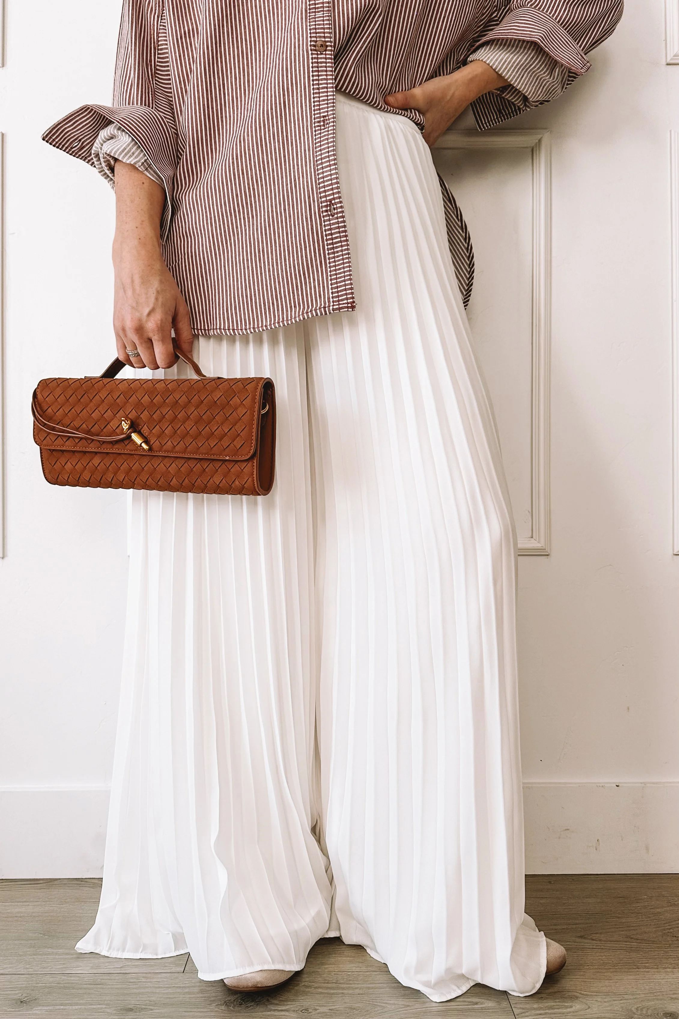 Striped Shirt White Flowy Pants - Casual Valentine's Day Outfit