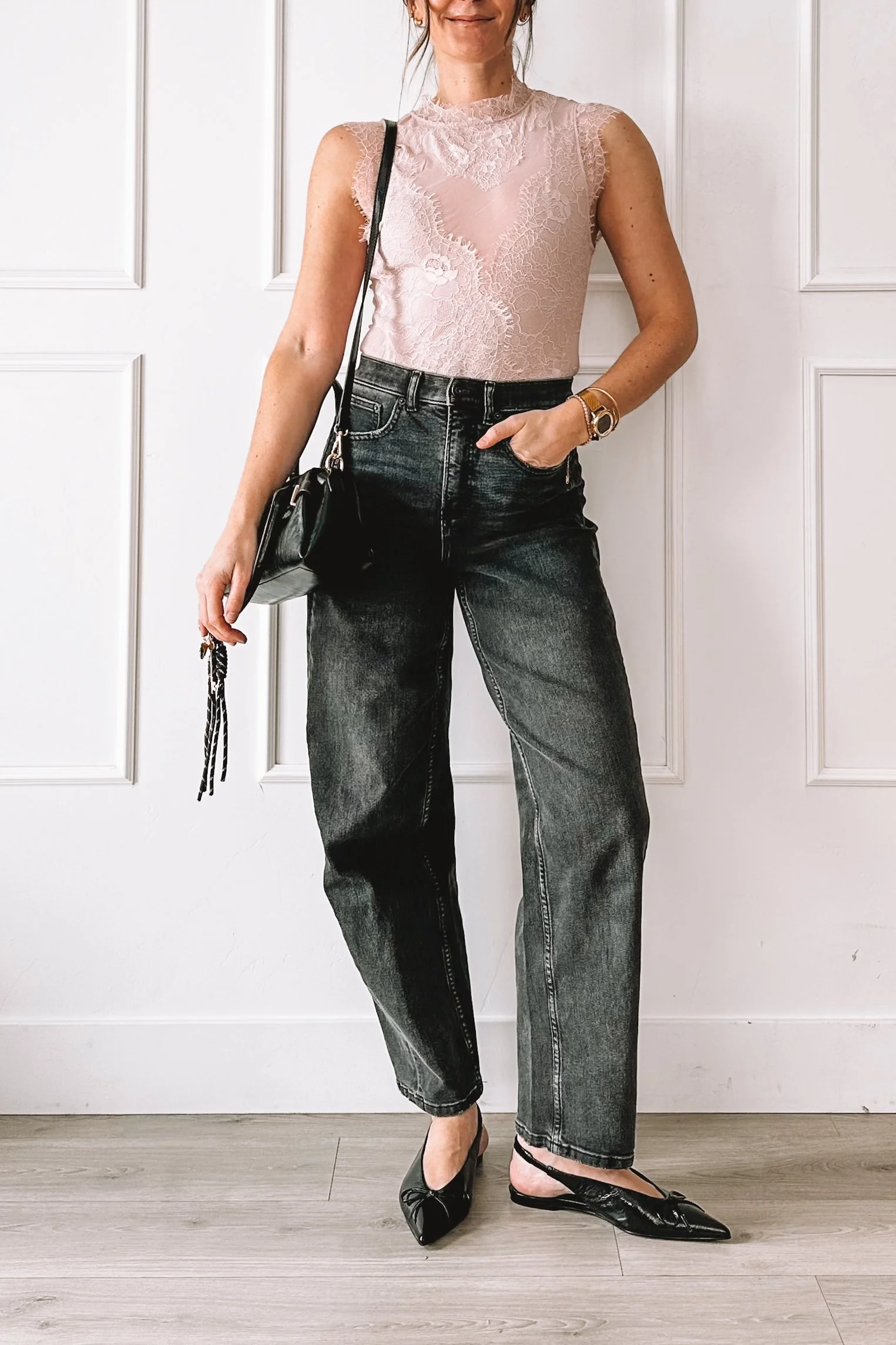 Pink Lace Tank and Black Jeans: A Valentine’s Day Outfit Chosen for the Back