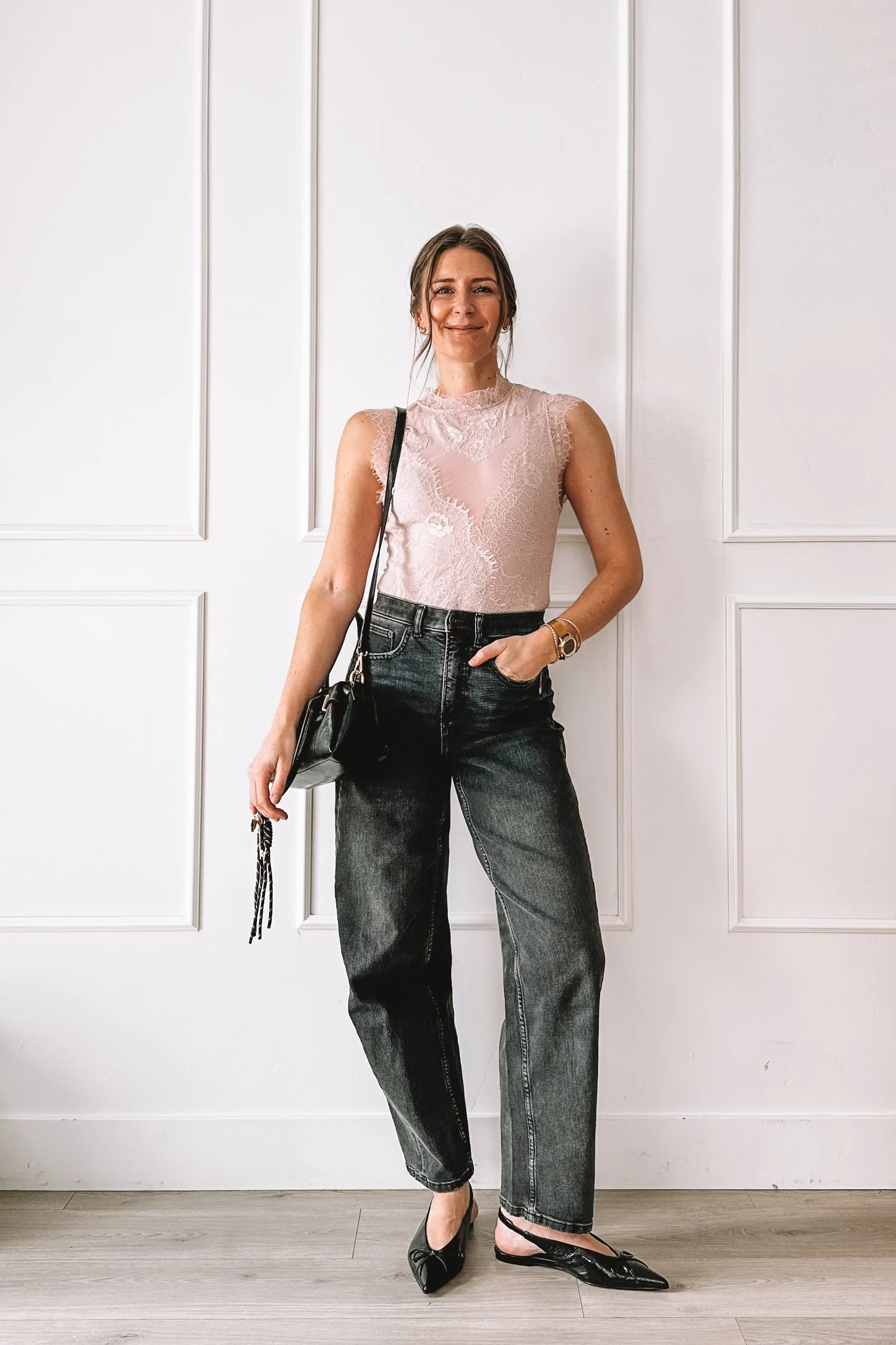 Light Pink Lace Tank with Black Jeans - Valentine's Day Outfit