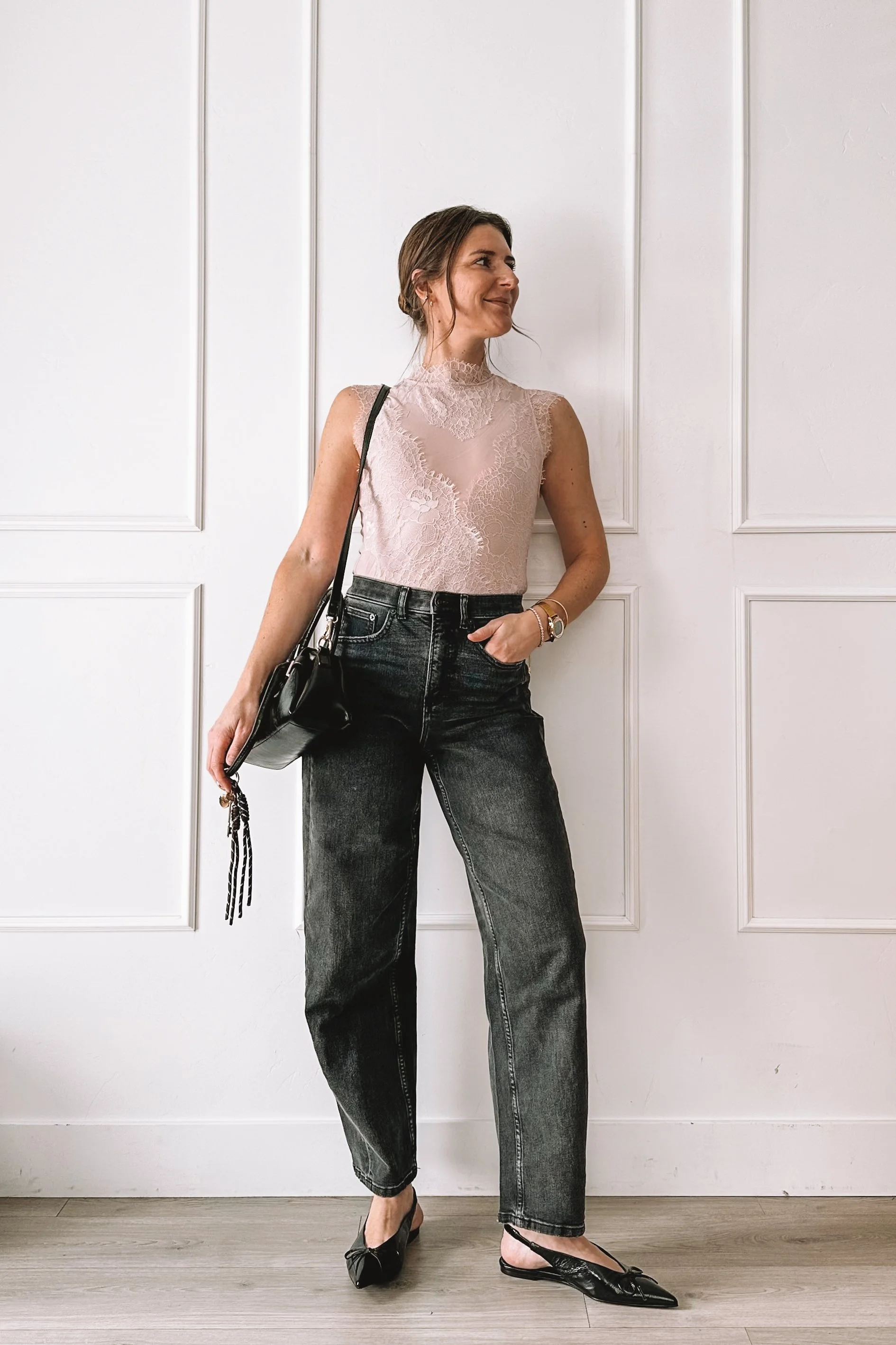 Light Pink Lace Tank with Black Jeans - Valentine's Day Outfit