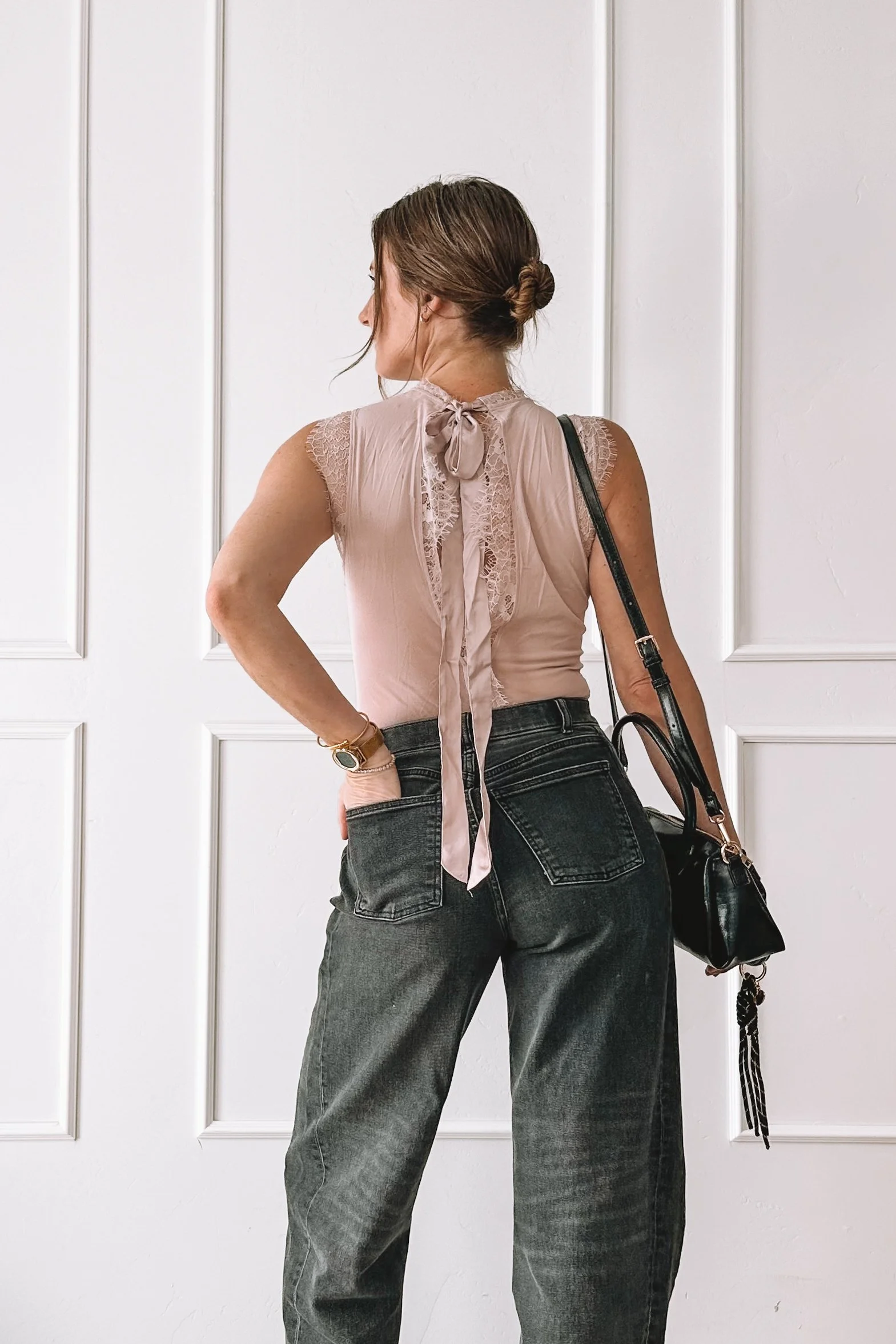 Light Pink Lace Tank with Black Jeans - Valentine's Day Outfit