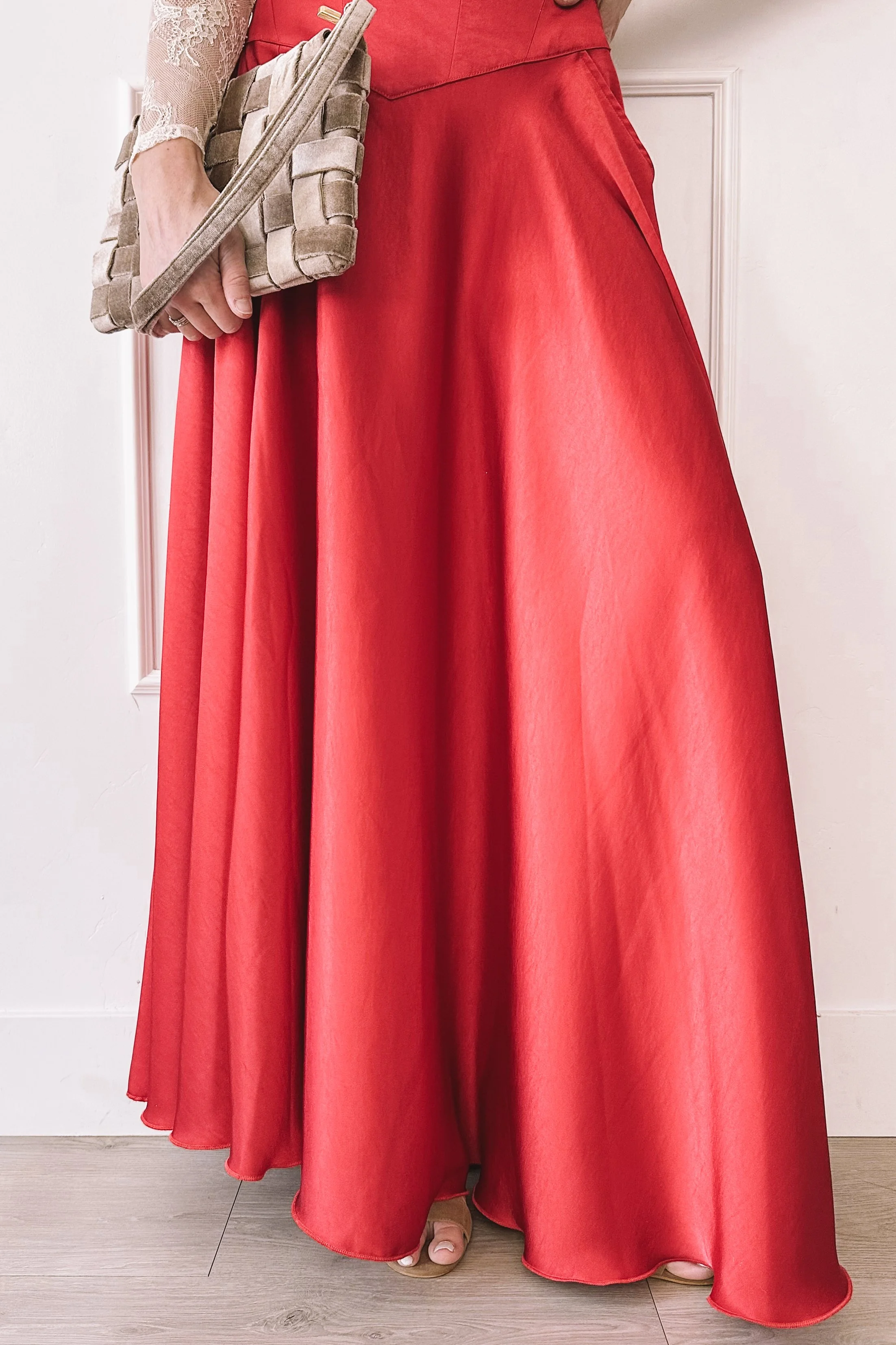 Ivory Lace Top Red Maxi Skirt Valentine's Day Outfit