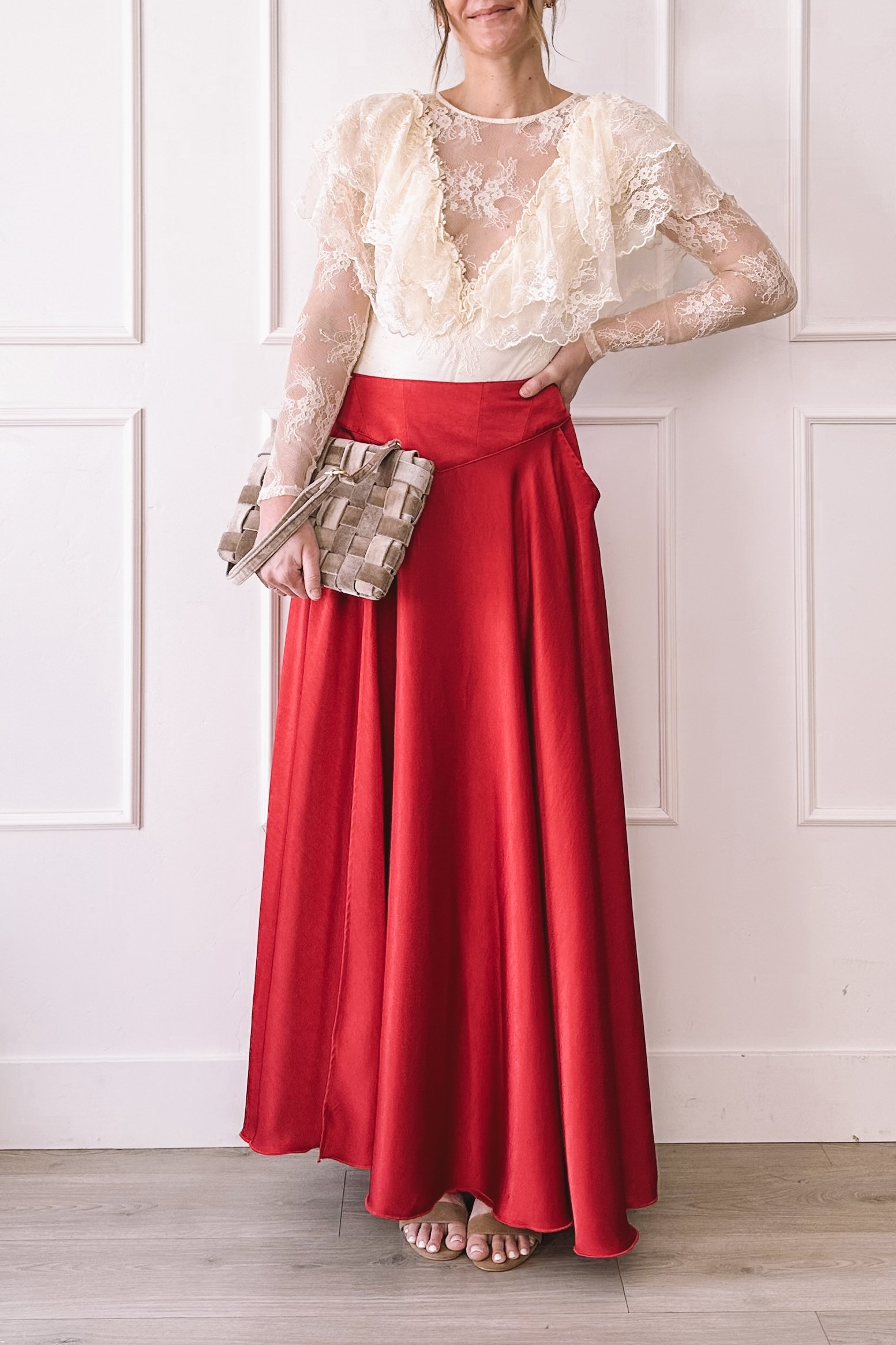 Lace Top and Red Maxi Skirt: A Soft, Romantic Valentine’s Day Outfit