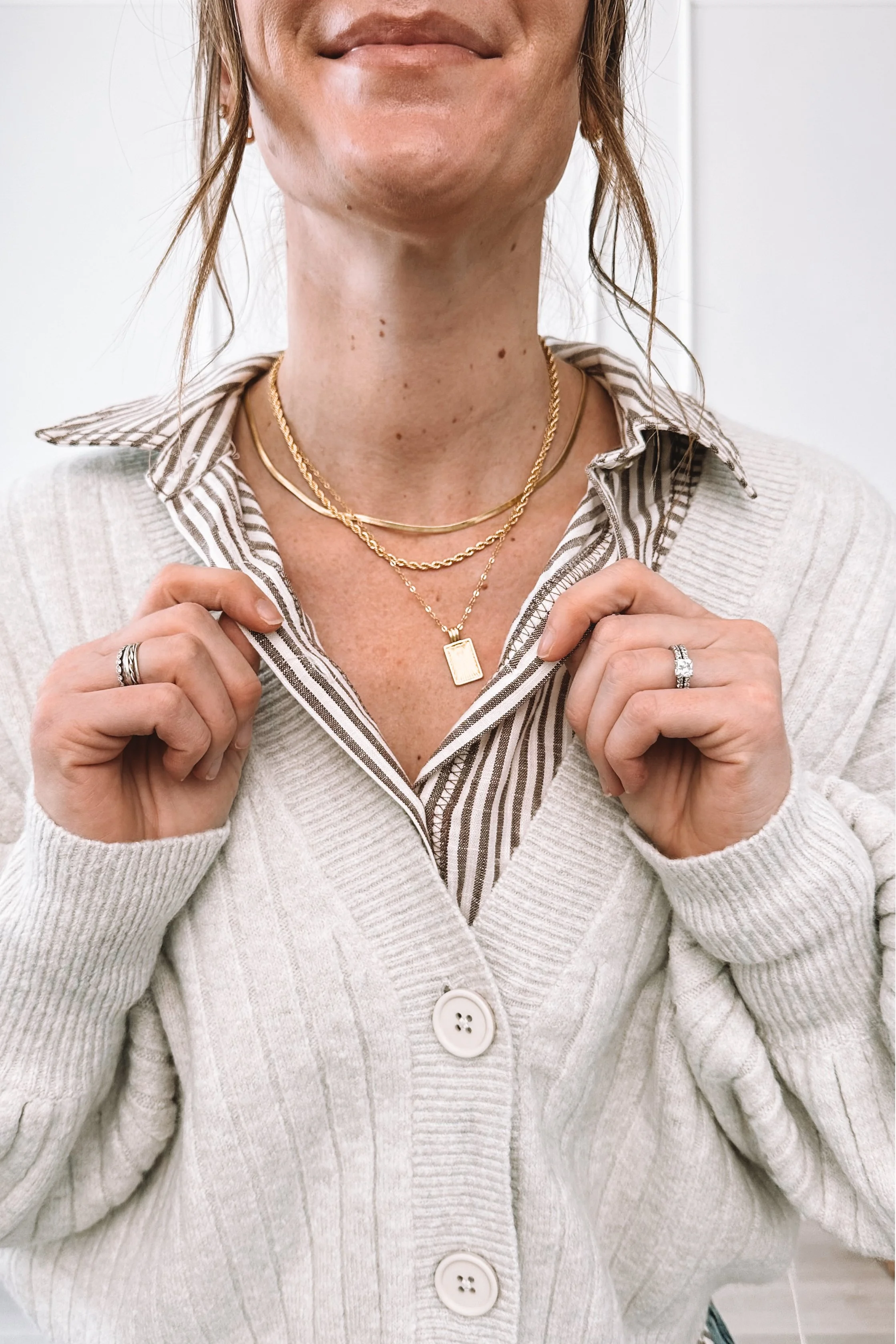 Layered Everyday Outfit Cardigan Jeans Designer Bag Rental