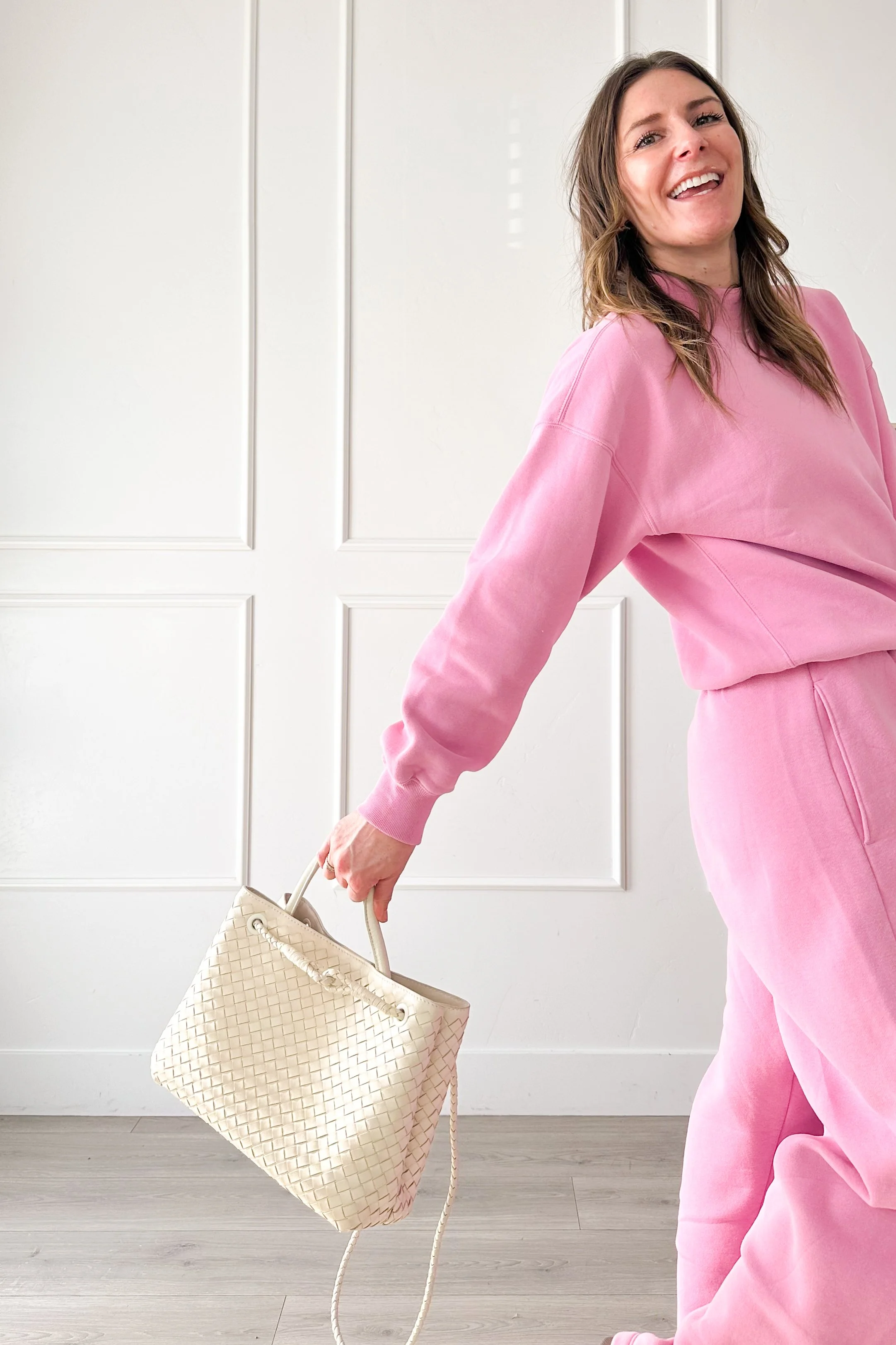 Pink Abercrombie matching set everyday mom outfit