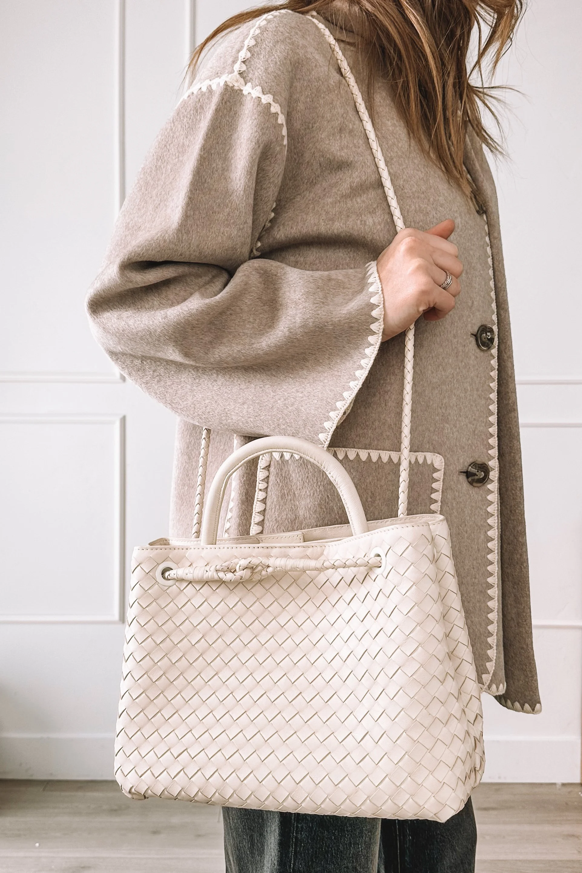 woven handbag everyday outfit
