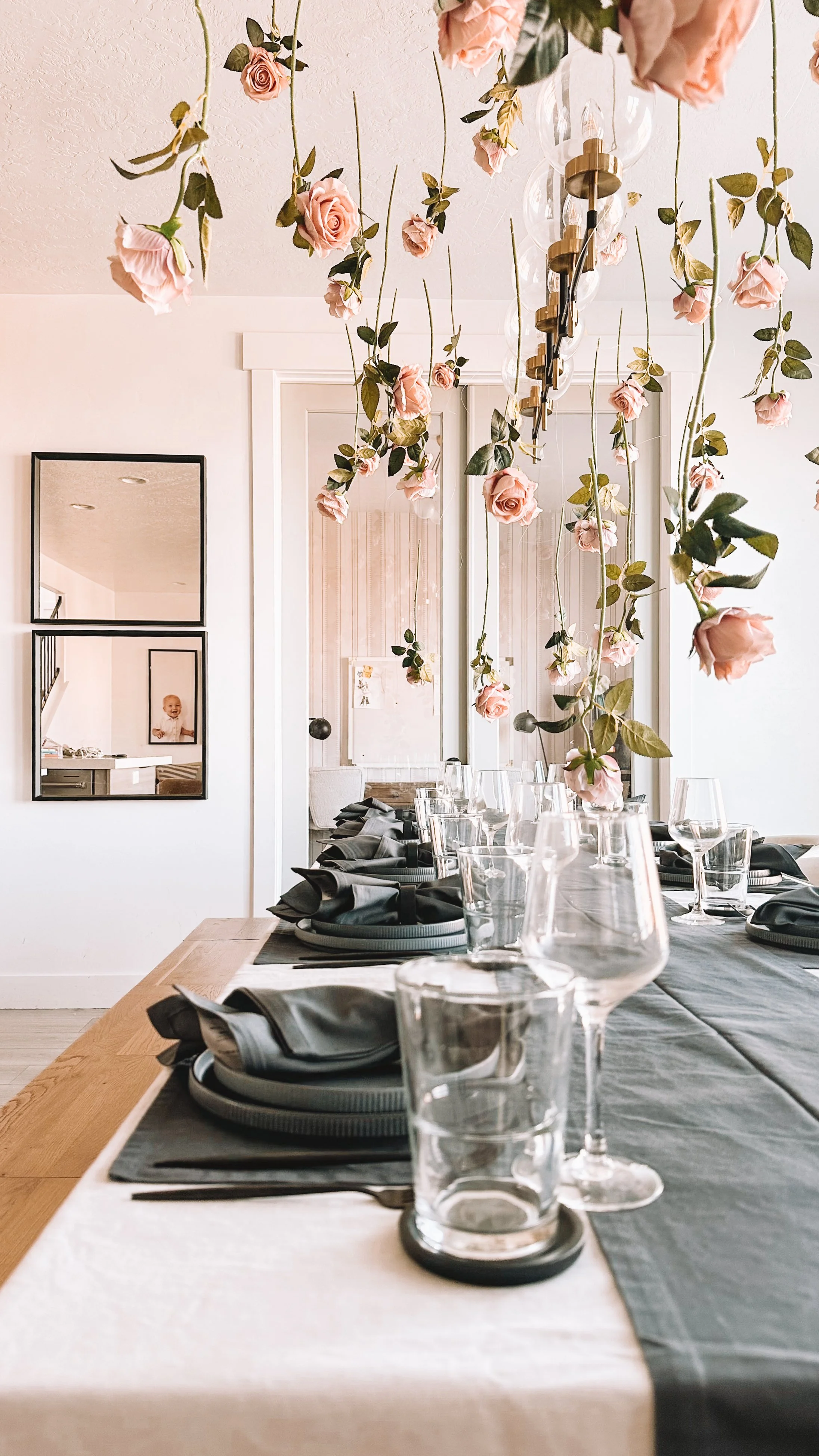 Valentine’s Day Table Decor With Hanging Floral Centerpiece