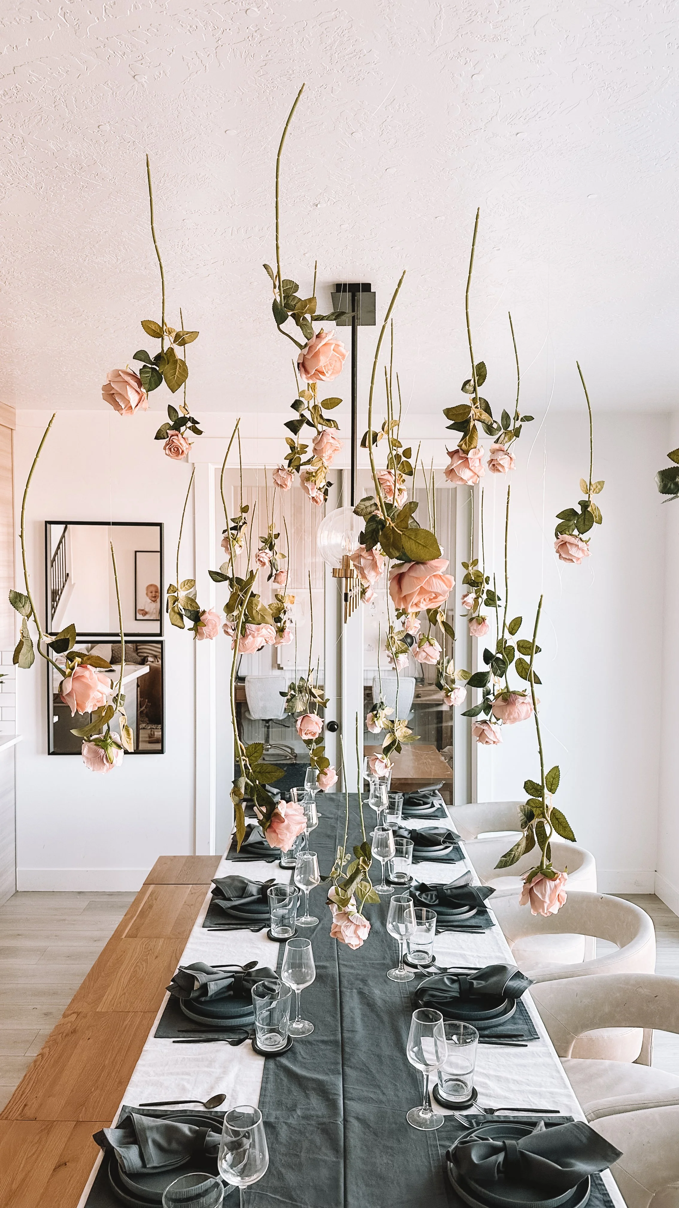 Valentine’s Day Table Decor With Hanging Floral Centerpiece