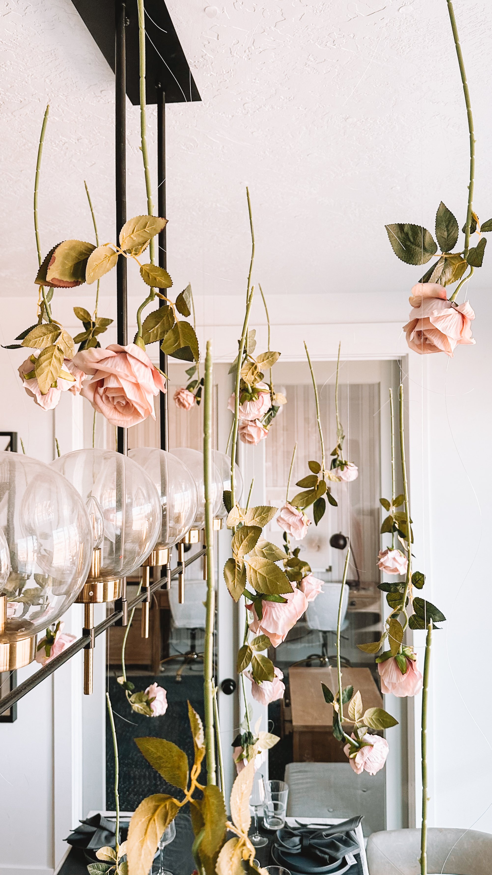 Valentine’s Day Table Decor With Hanging Floral Centerpiece