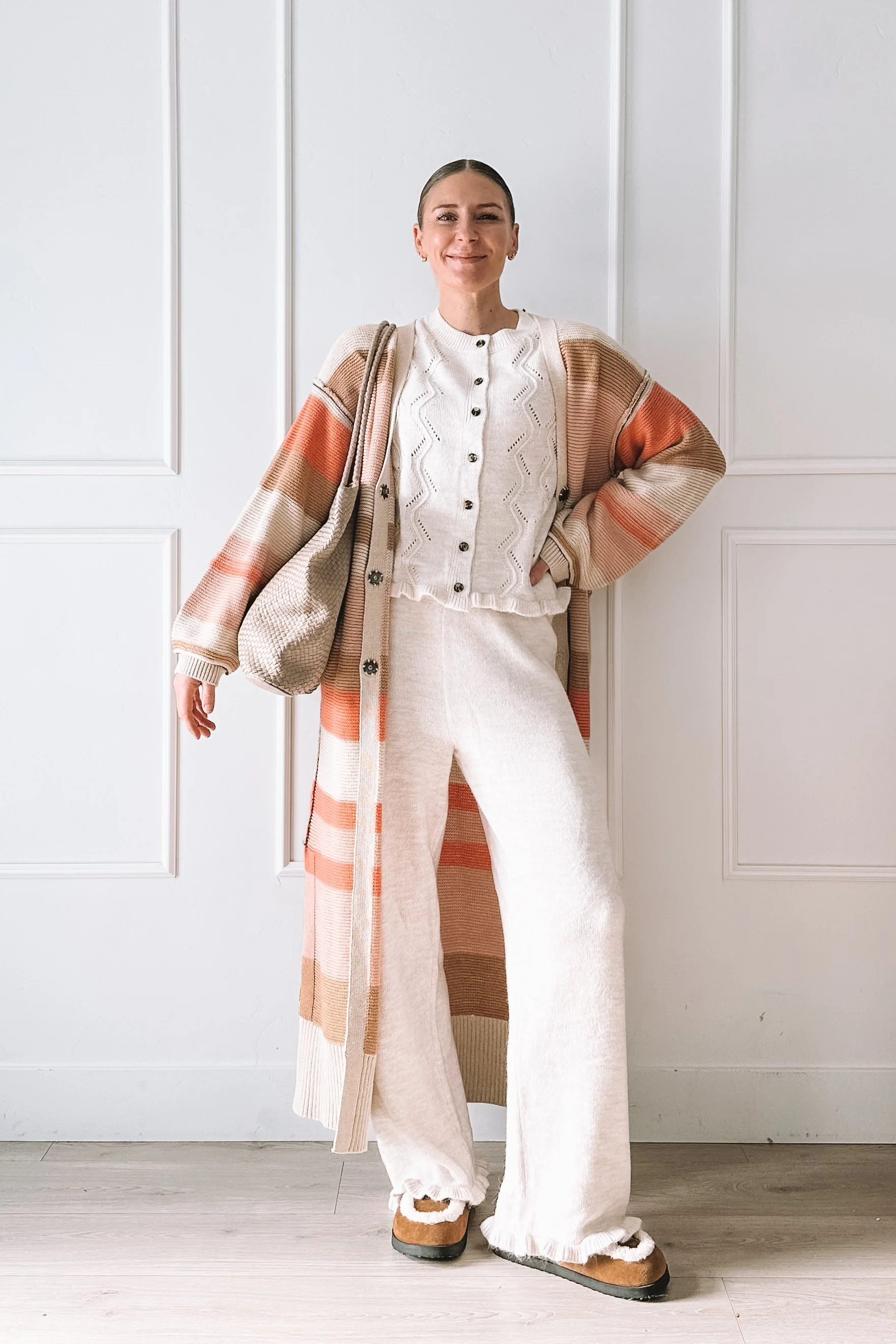 Cozy Everyday Outfit With Matching Knit Set and Maxi Cardigan