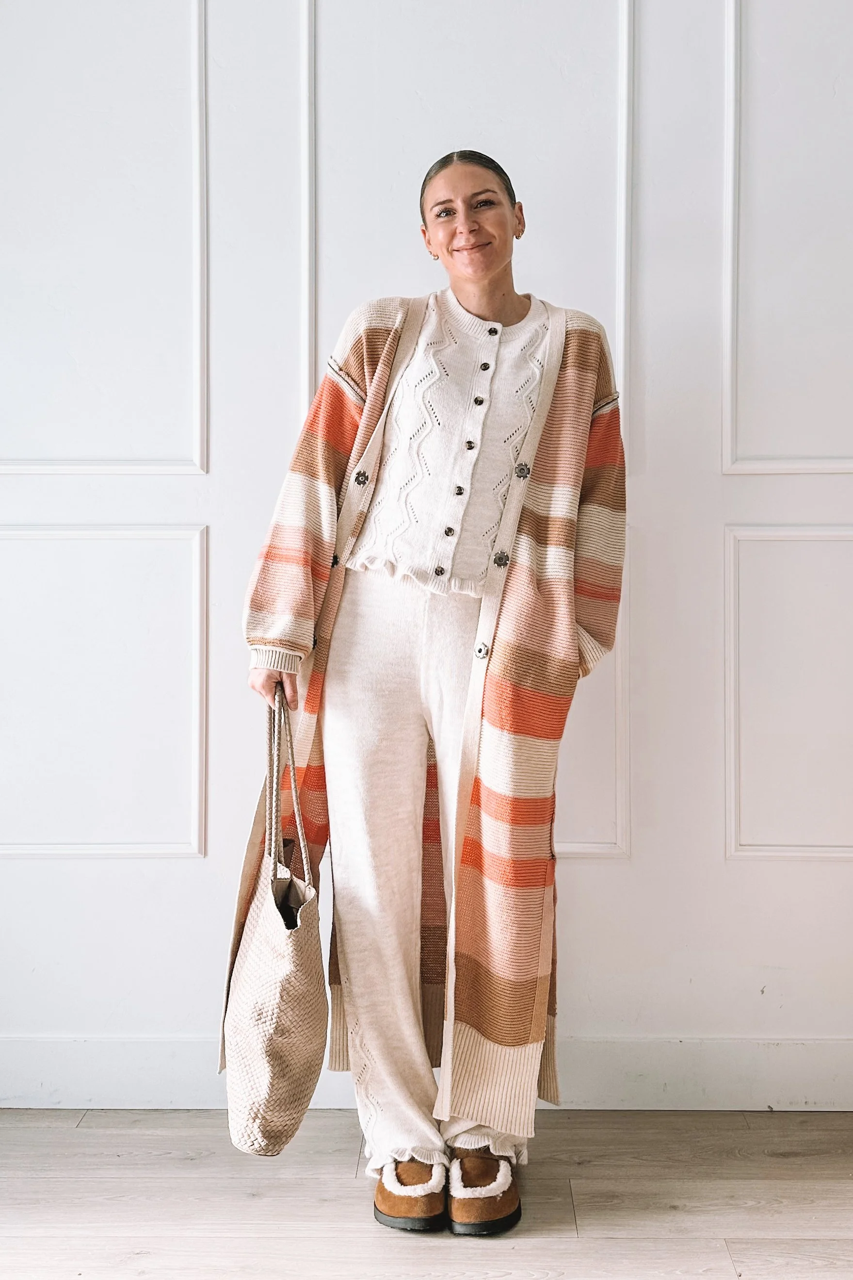 Cozy Everyday Outfit With Matching Knit Set and Maxi Cardigan