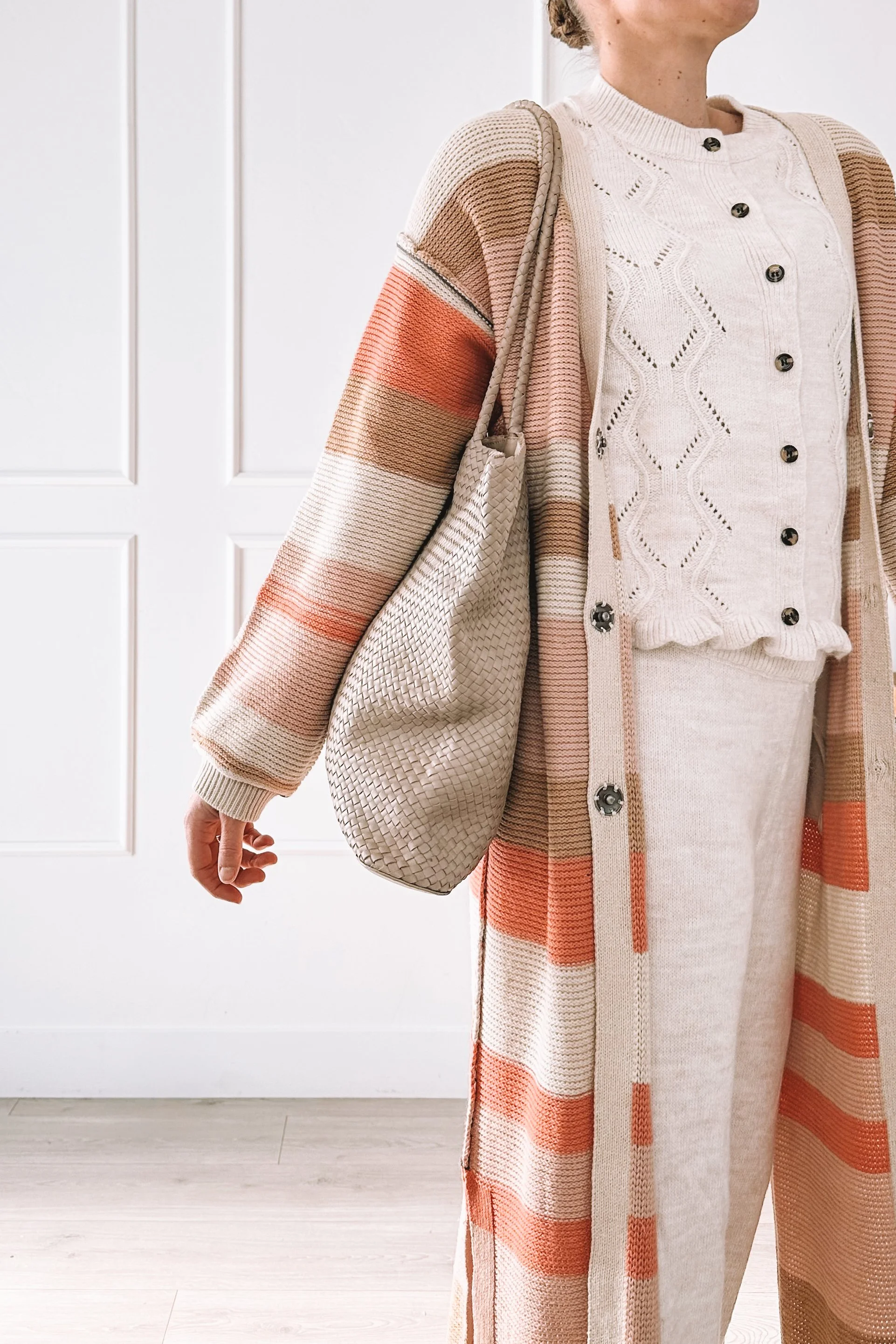 Cozy Everyday Outfit With Matching Knit Set and Maxi Cardigan