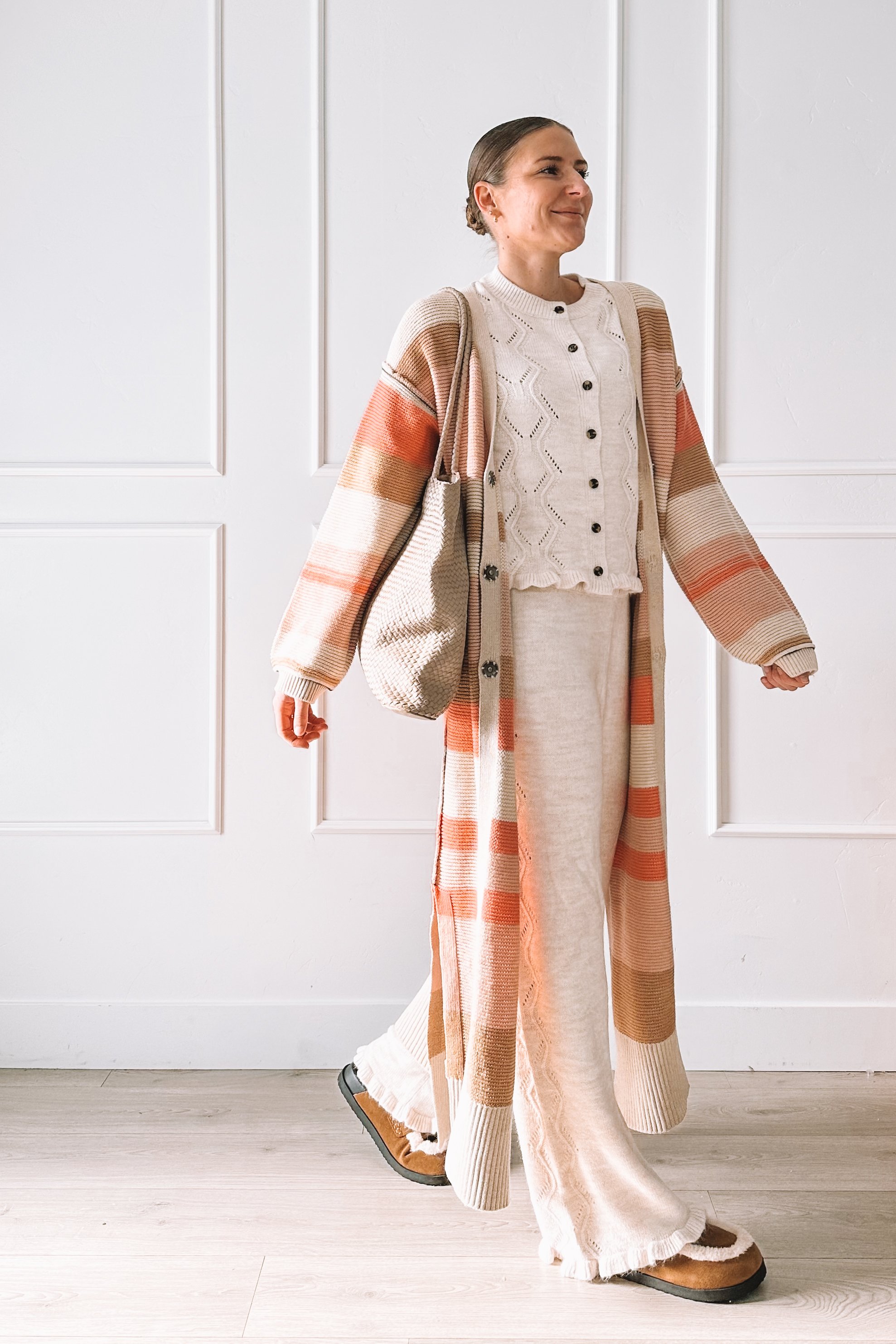 Cozy Everyday Outfit With Matching Knit Set and Maxi Cardigan