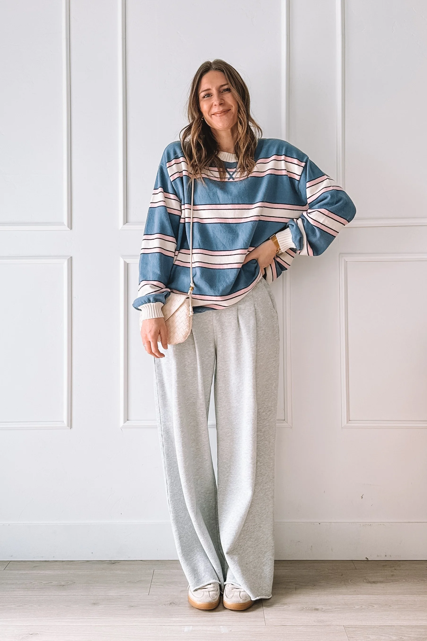 Comfy but put together everyday outfit with Aerie pants and Adidas sneakers