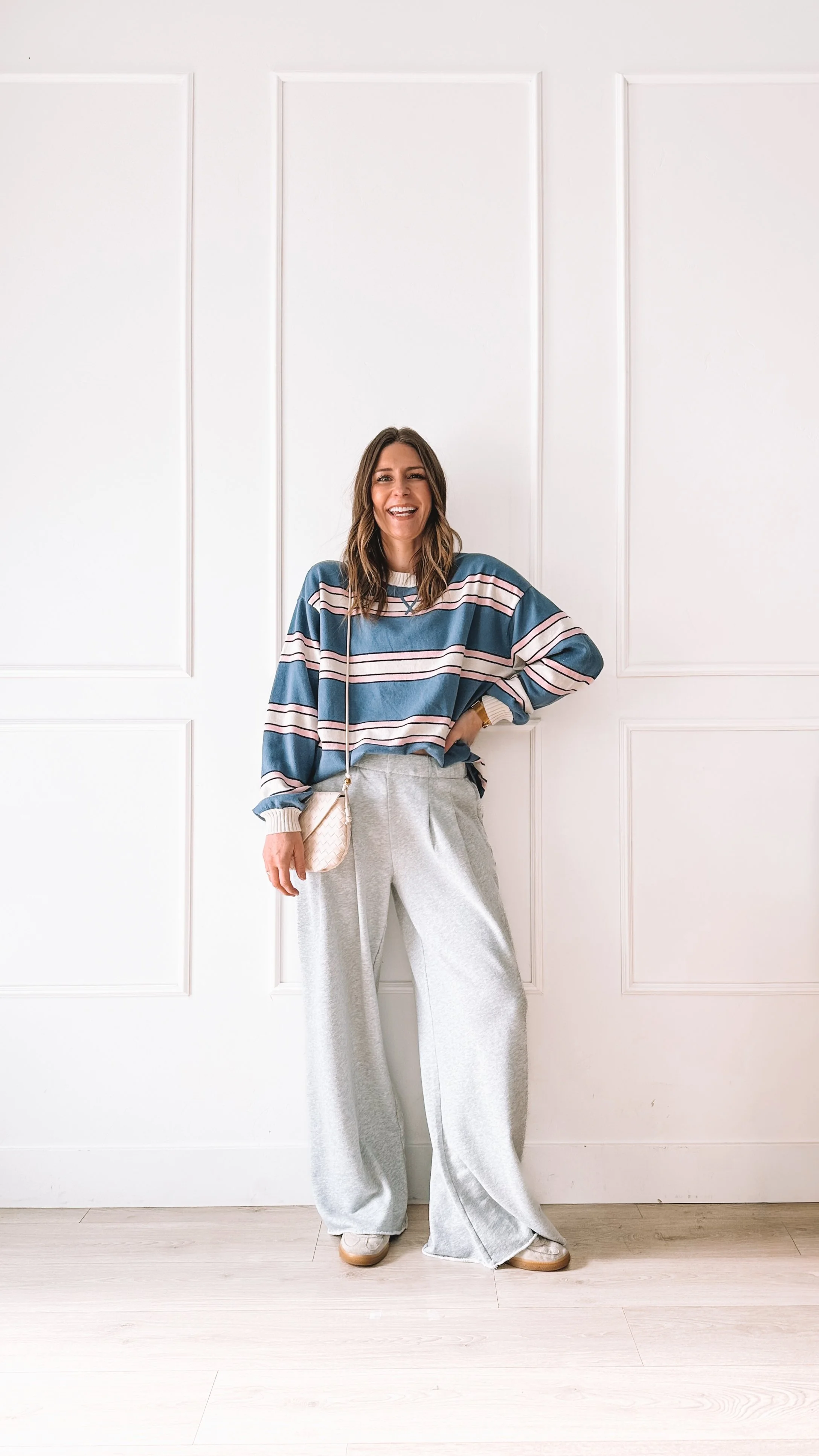 Comfy but put together everyday outfit with Aerie pants and Adidas sneakers