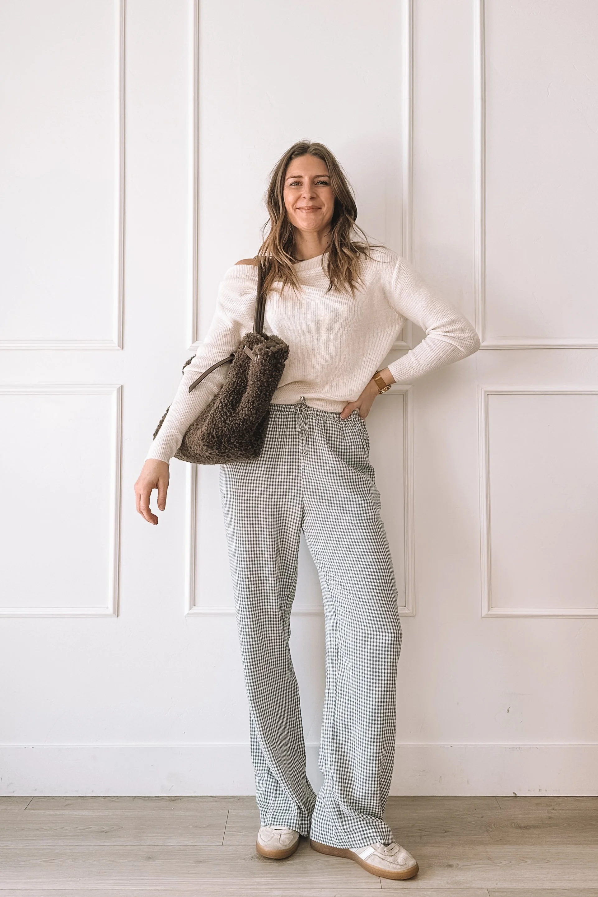 Comfy but put together everyday outfit with off the shoulder top