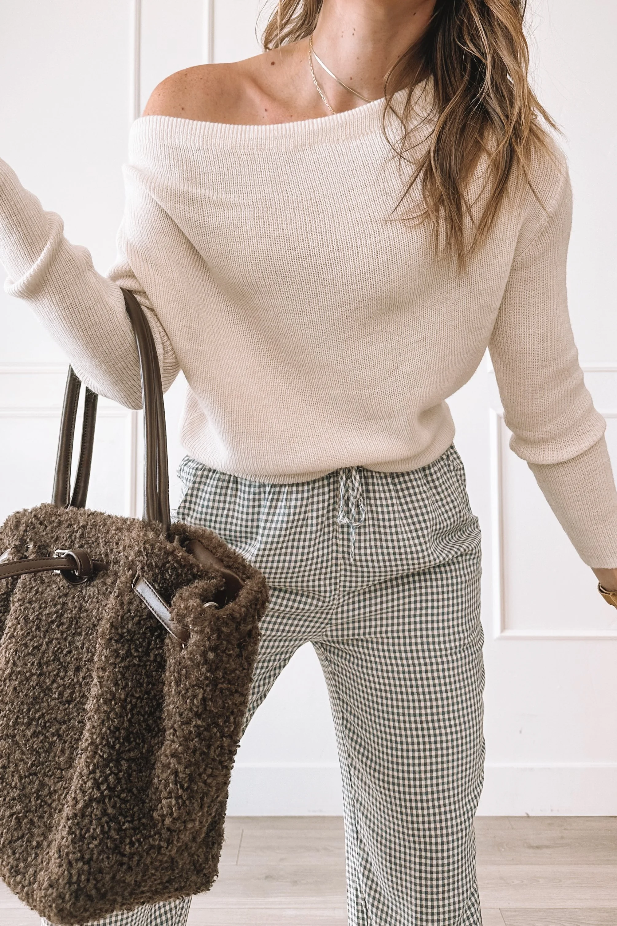 Comfy but put together everyday outfit with off the shoulder top