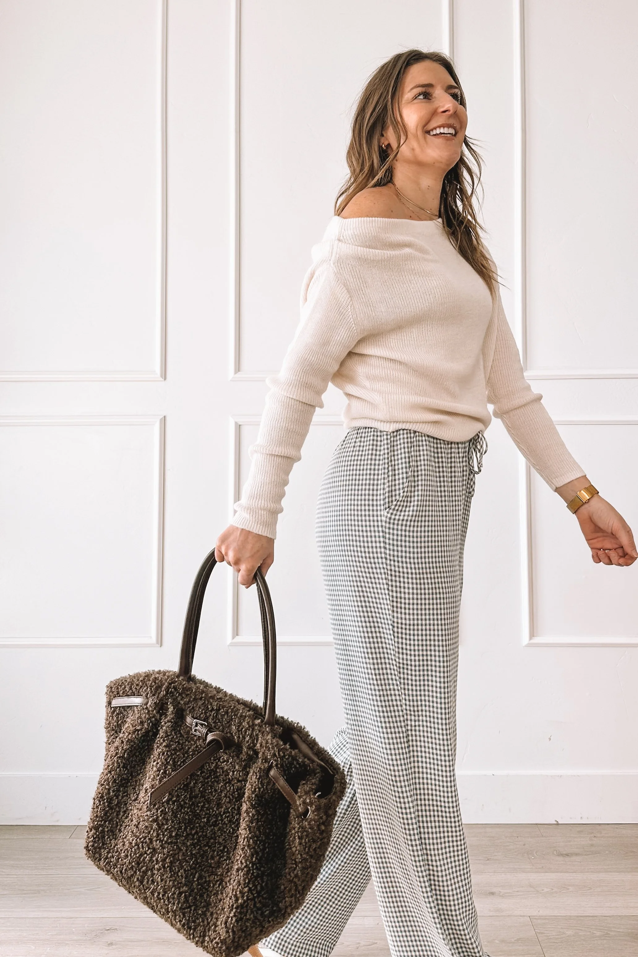 Comfy but put together everyday outfit with off the shoulder top