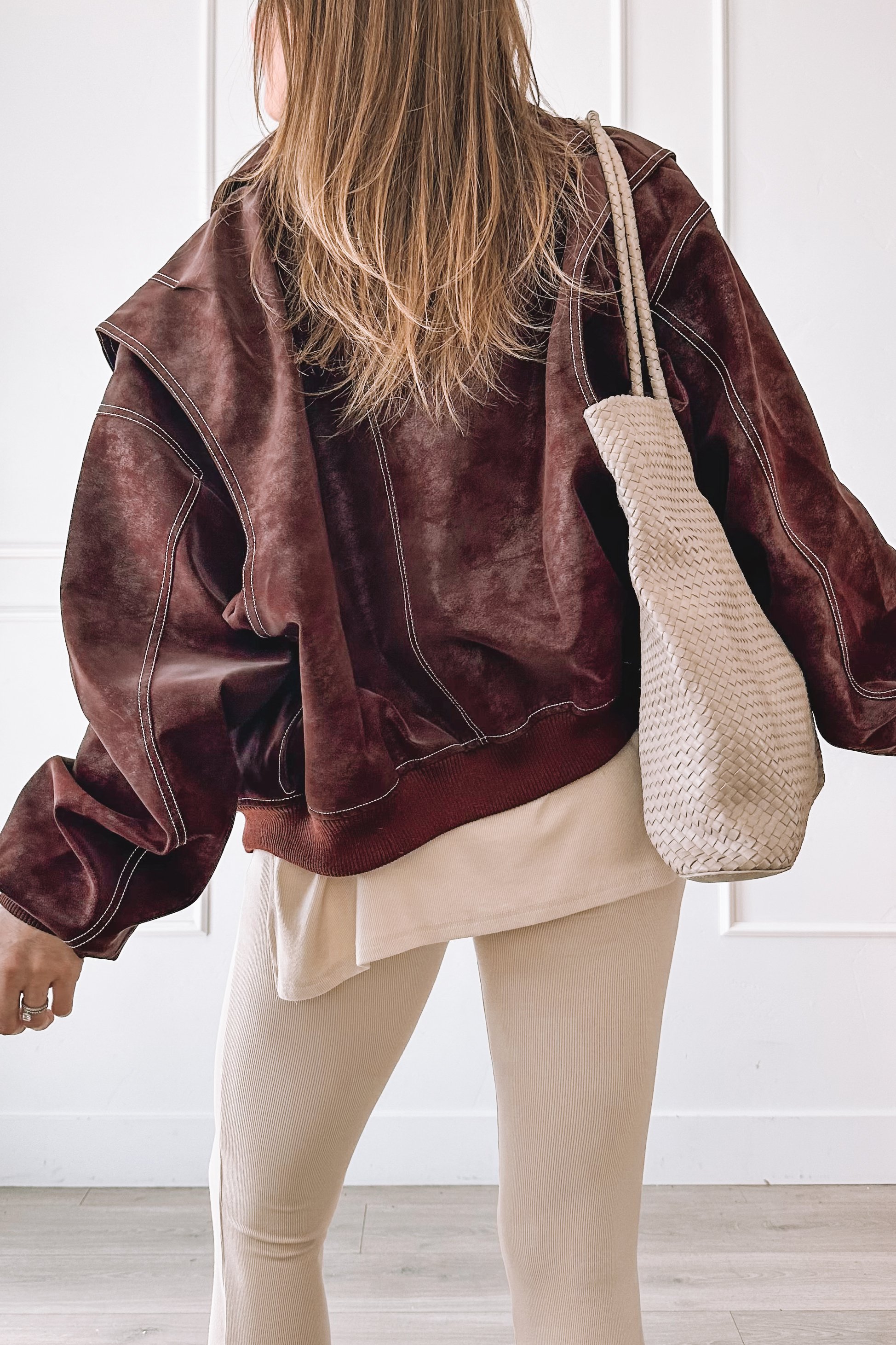 Comfy but put together ivory set with bomber jacket and Sambas