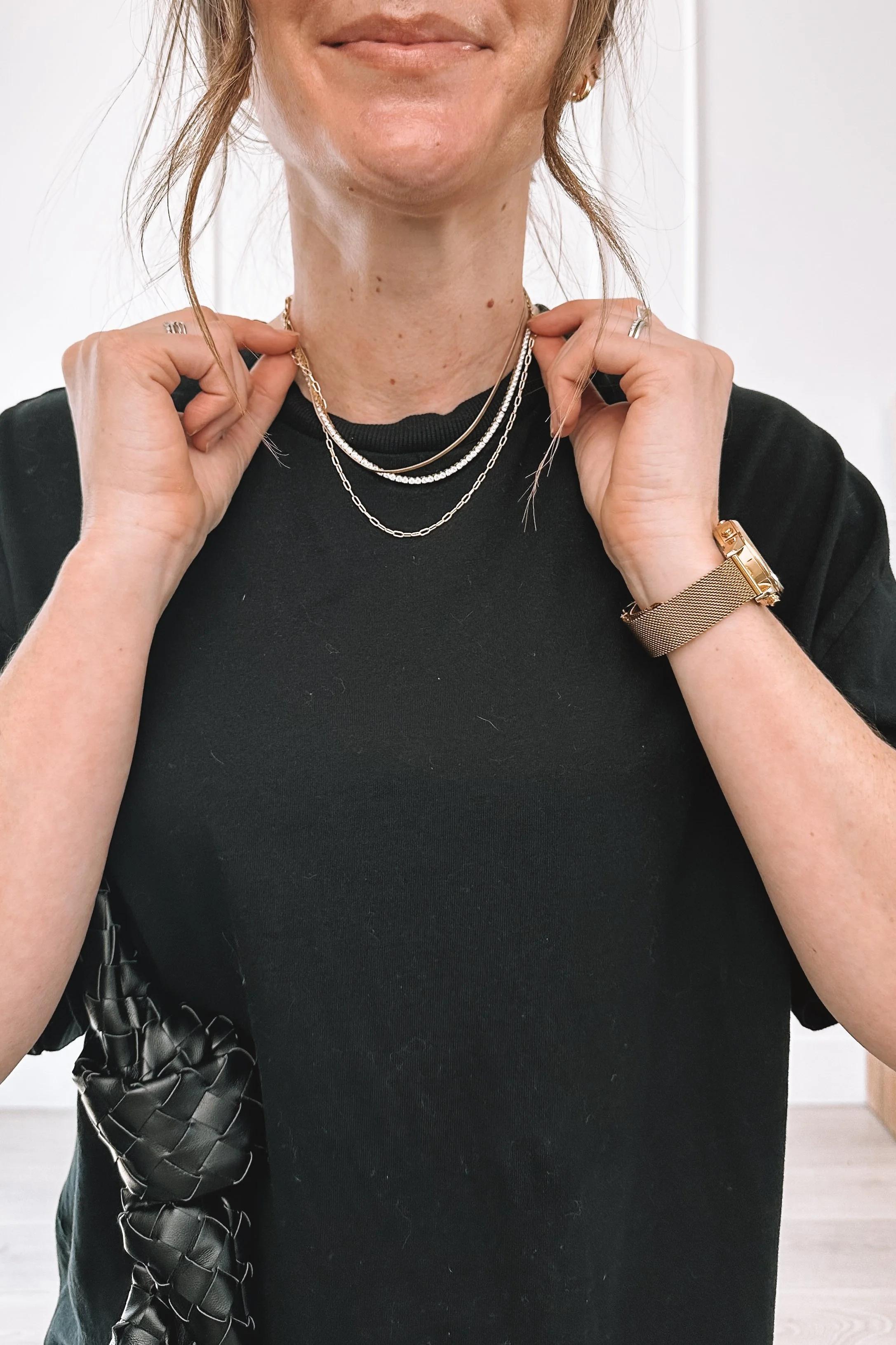 black lace skirt everyday mom outfit with oversized tee