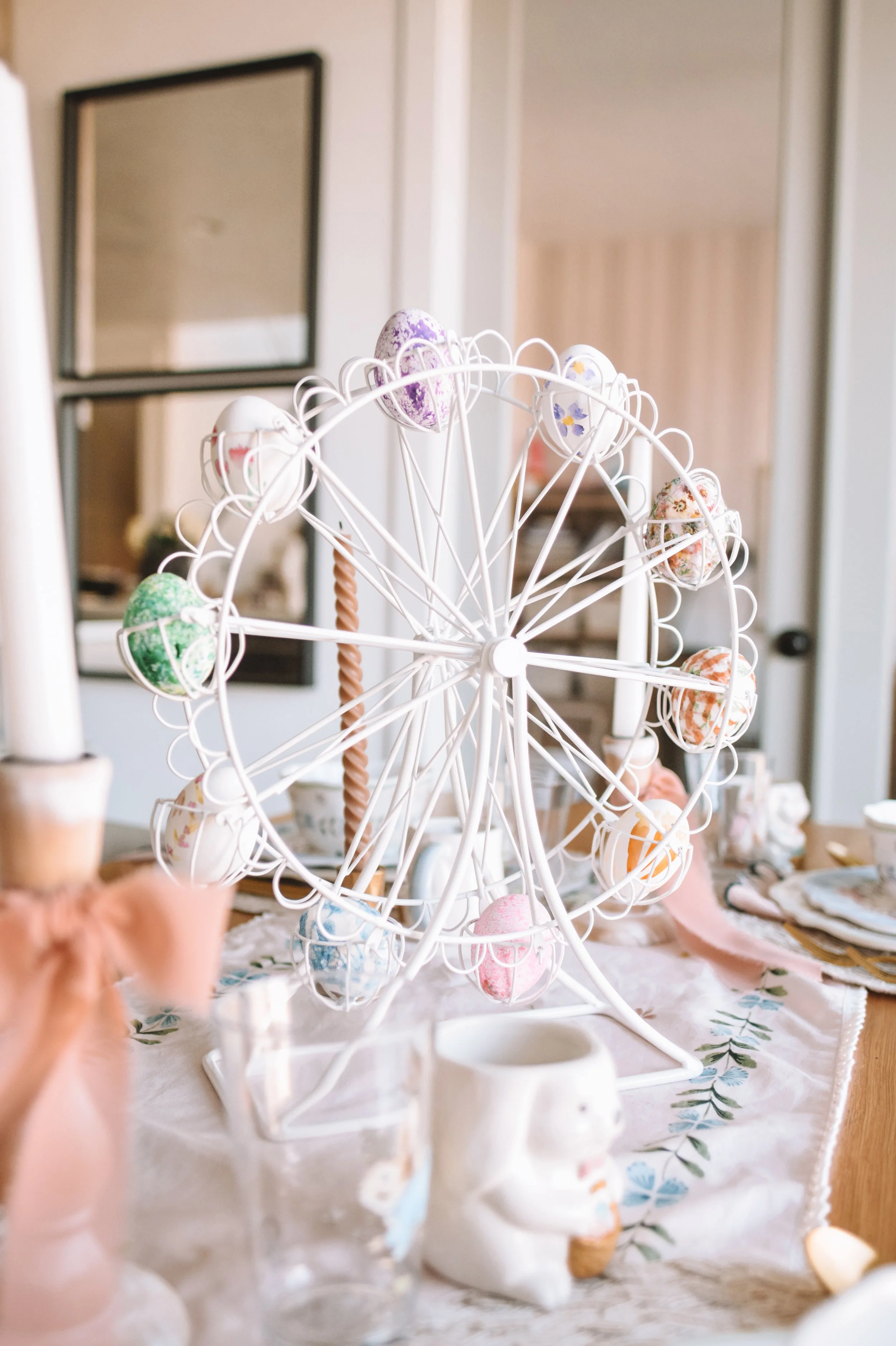 kid friendly easter tablescape with durable spring dinnerware