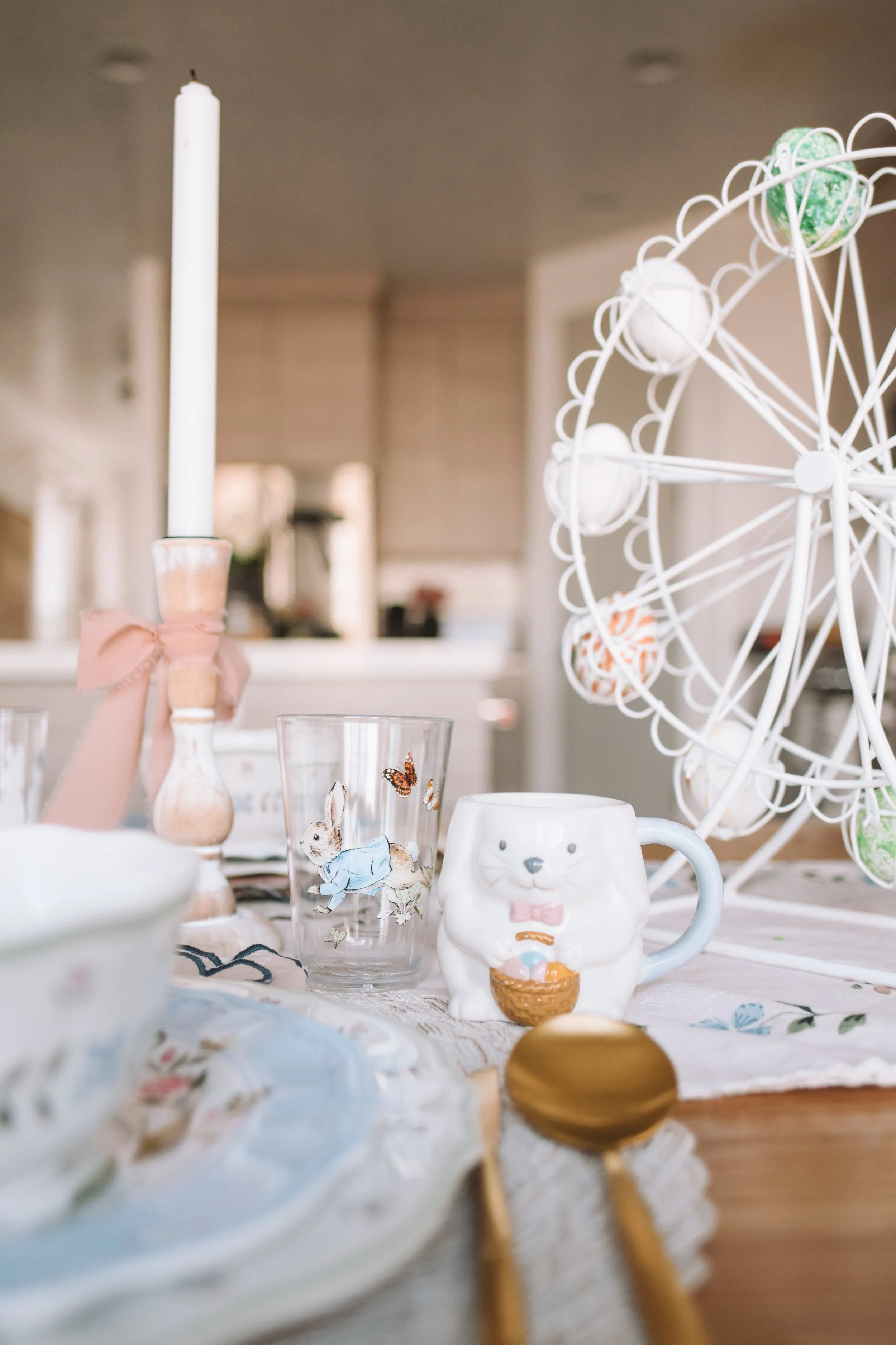 kid friendly easter tablescape with durable spring dinnerware
