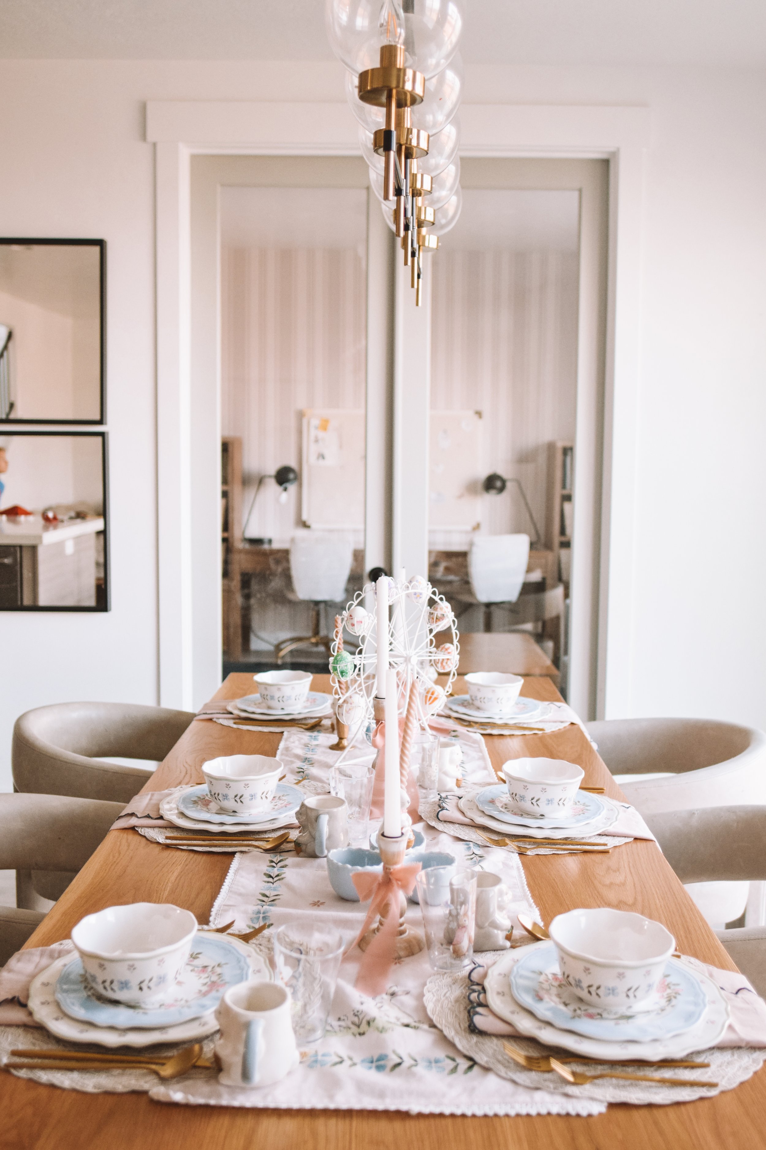 kid friendly easter tablescape with durable spring dinnerware