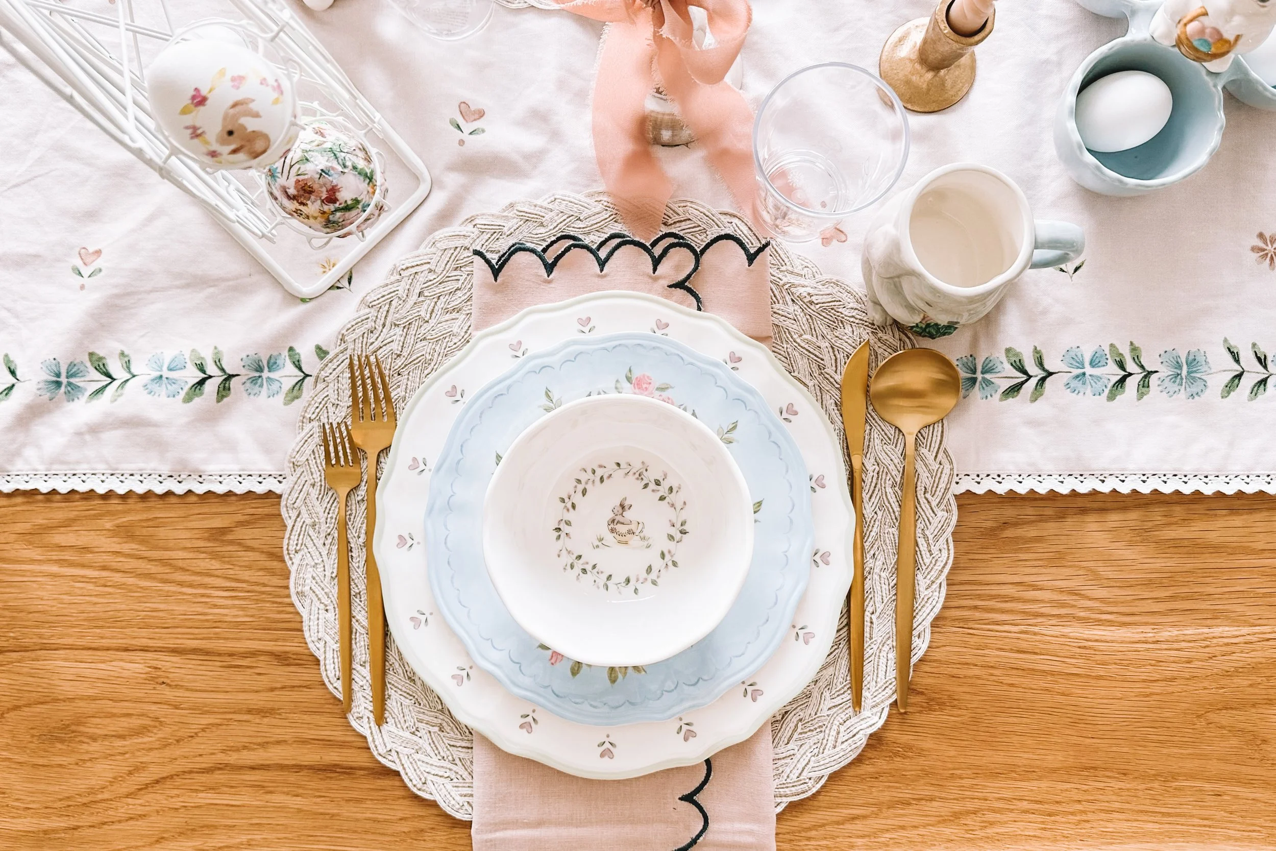 kid friendly easter tablescape with durable spring dinnerware